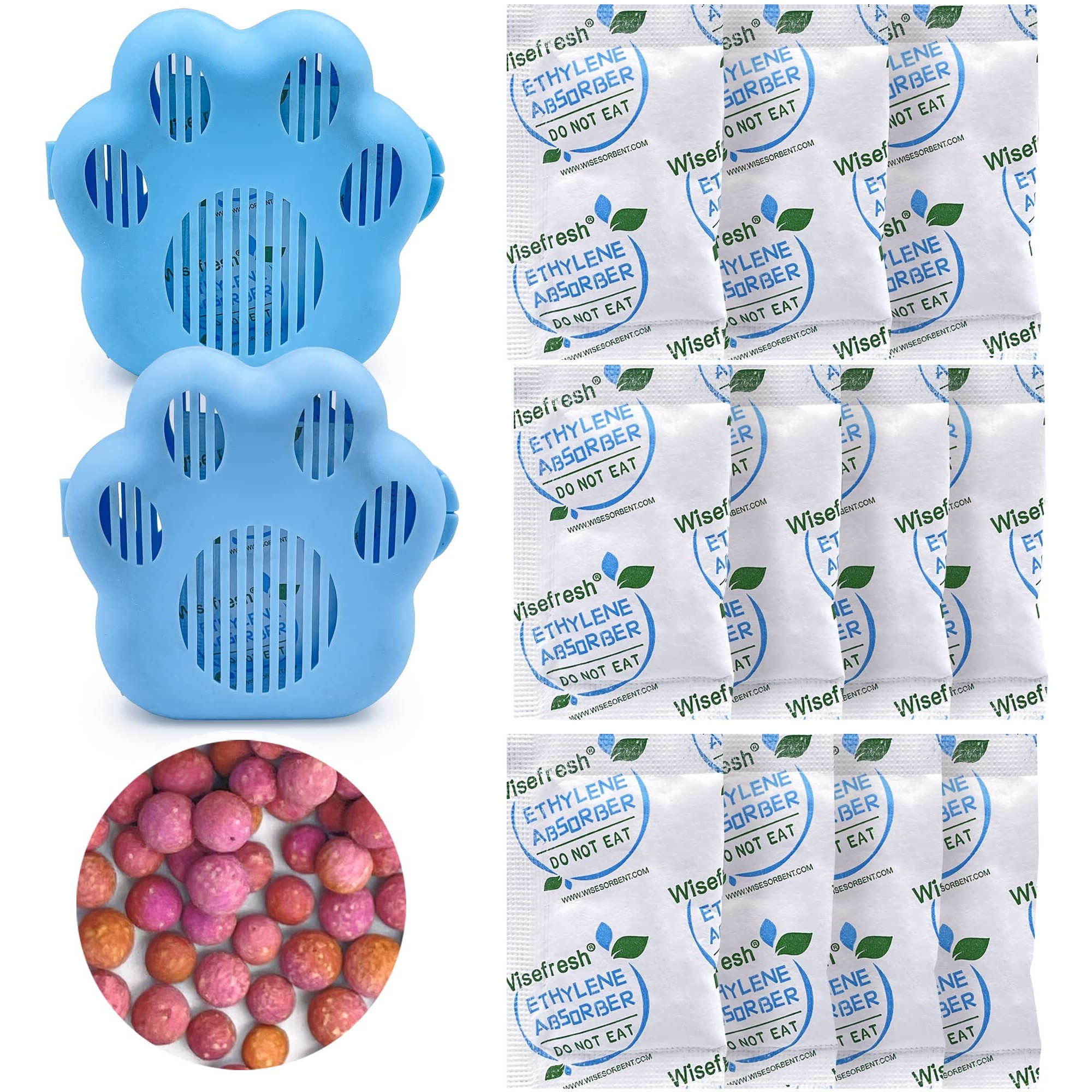Wisefresh 5 Gram Ethylene Gas Absorber Packet  Vegetable & Fruit Fresh Produce Protector  Food Freshness Extender  Fresh Fruit Preserver  Vegetable Saver (5 Gram  30Pcs+2 Canisters)