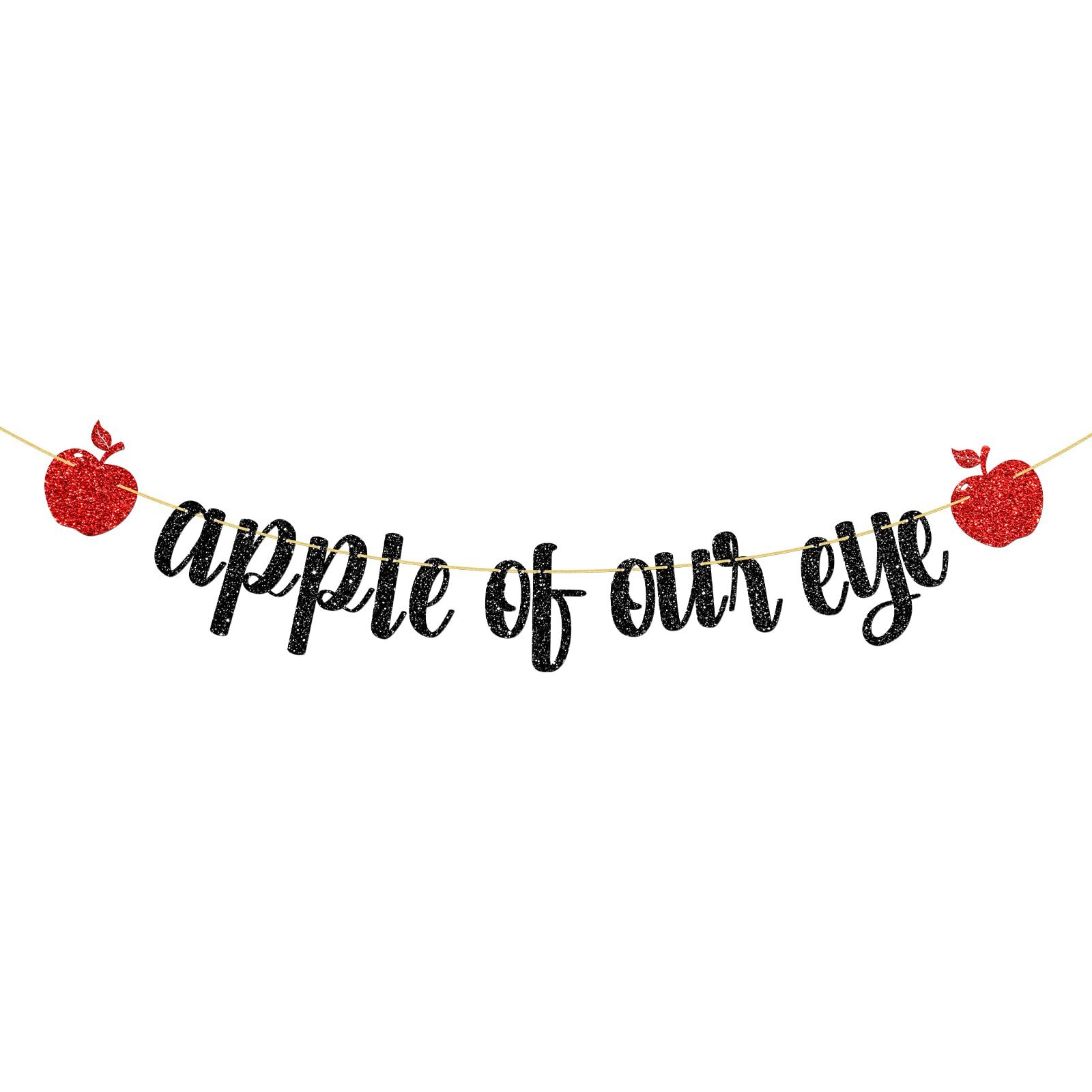 Webenison Apple Of Our Eye Banner/Fruit Apple Theme 1St Birthday Banner/Baby Shower/Wedding/Boys Girls Birthday Party Decoration Supplies Black Glitter