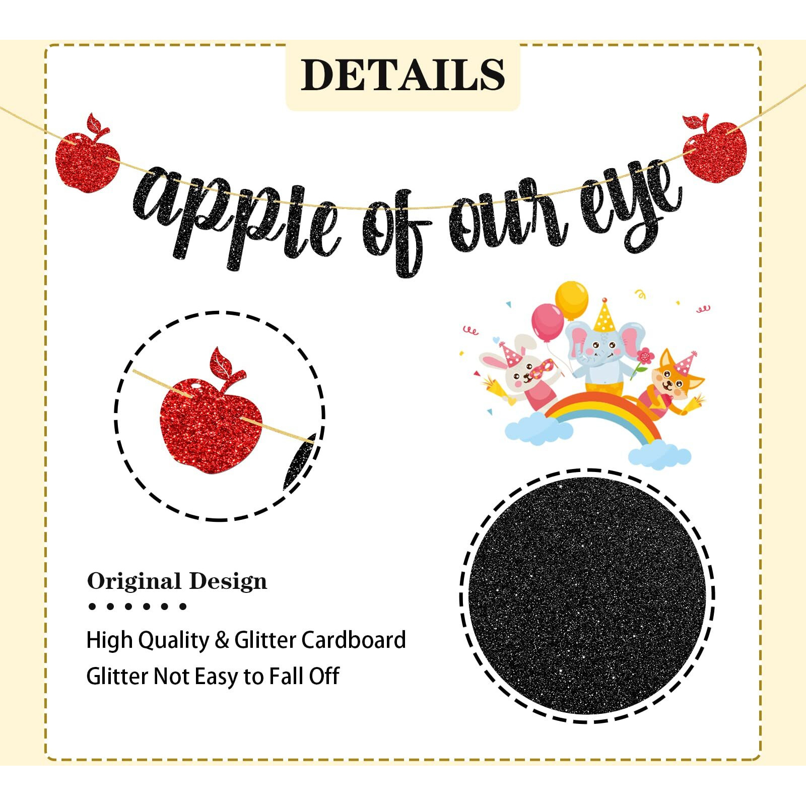 Webenison Apple Of Our Eye Banner/Fruit Apple Theme 1St Birthday Banner/Baby Shower/Wedding/Boys Girls Birthday Party Decoration Supplies Black Glitter