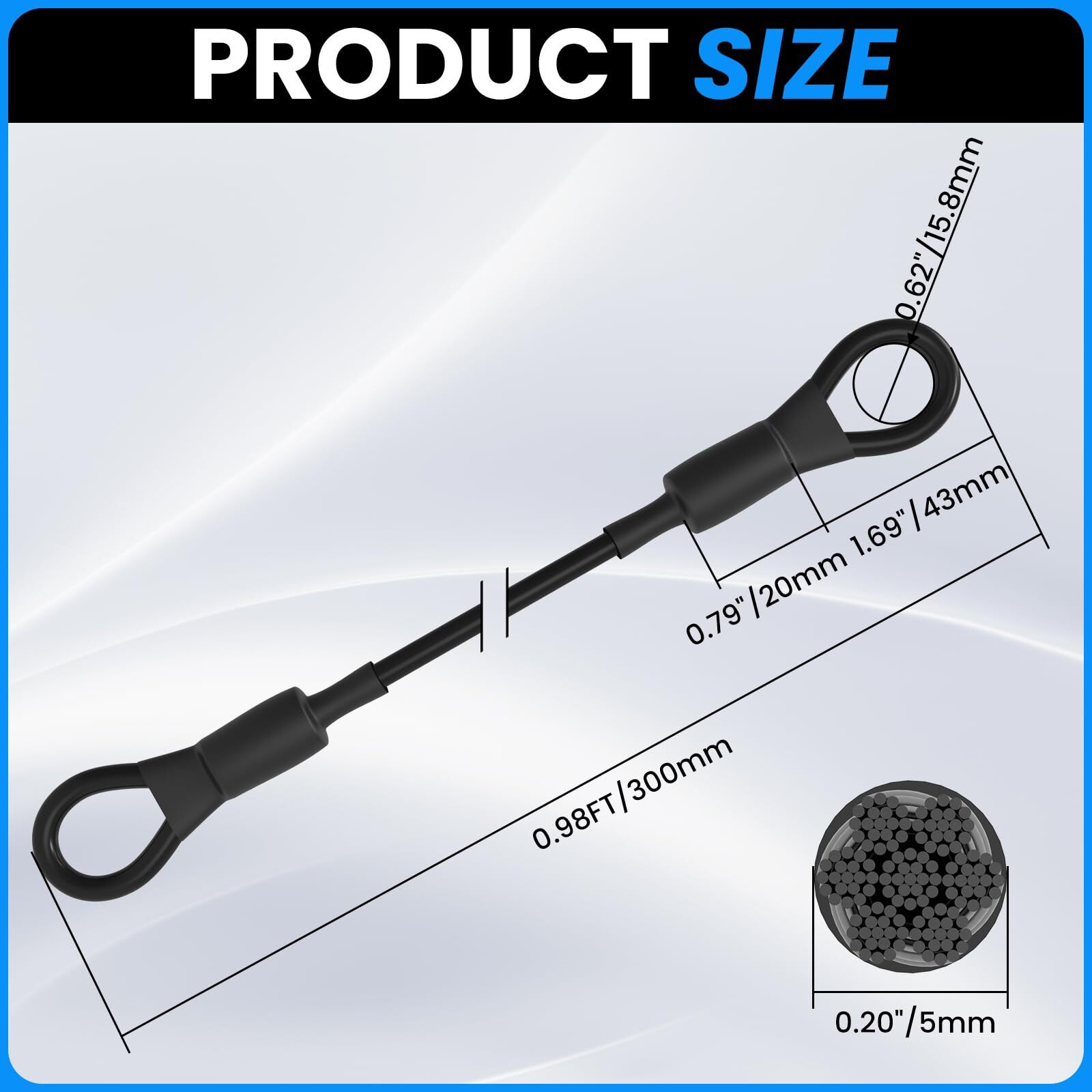 Sdtc Tech 4-Pack Heavy Duty Loop End Cable Braided Stainless Steel Pvc Coated Safety Wire Rope For Outdoor Travel Home Hanging Transport  5Mm Thickness 12 Inch Length 200Lb Tensile Force