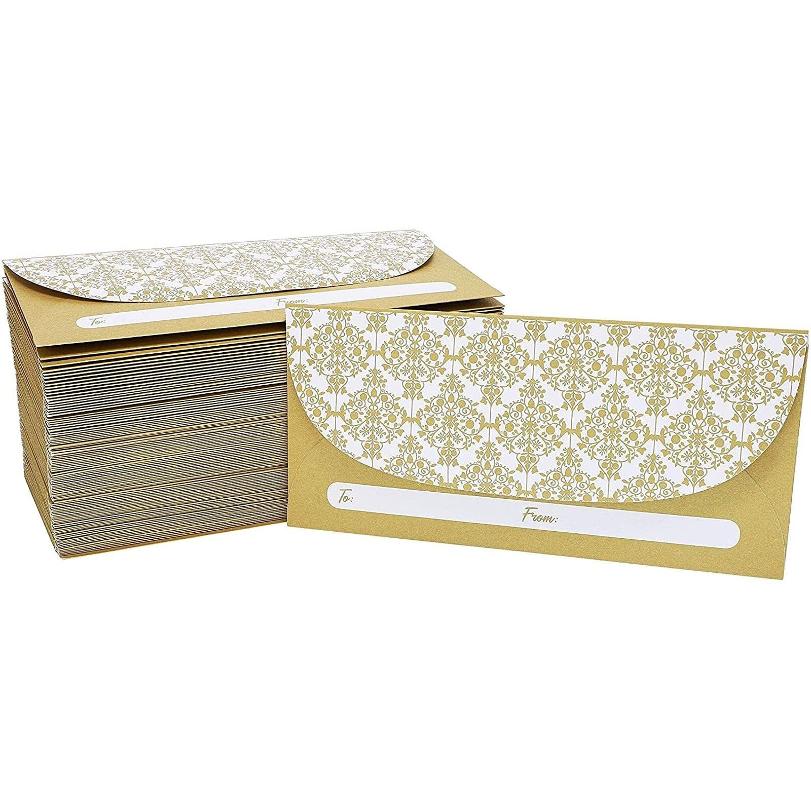 Juvale 100 Pack Gold Money Envelopes For Cash Gifts  Fancy Decorative Design For Birthday  Graduations  Weddings  Bulk Value Pack (7X3 In)