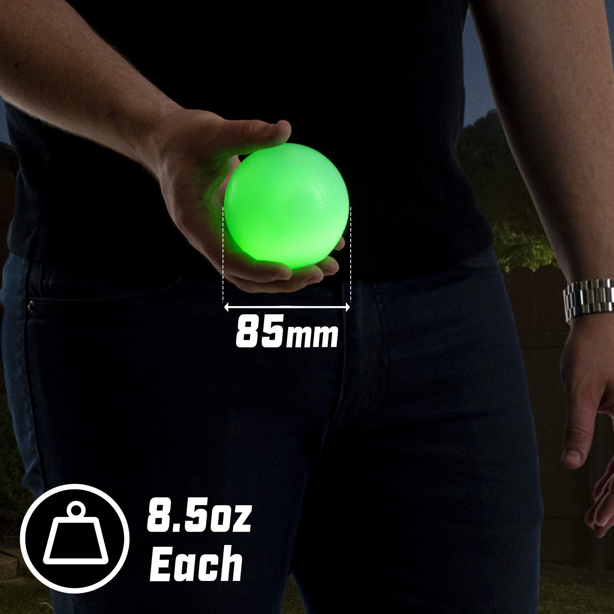 Gosports 85 Mm Led Bocce Ball Game Set - Includes 8 Light Up Bocce Balls (8.5Oz Each)  Pallino  Case And Measuring Rope