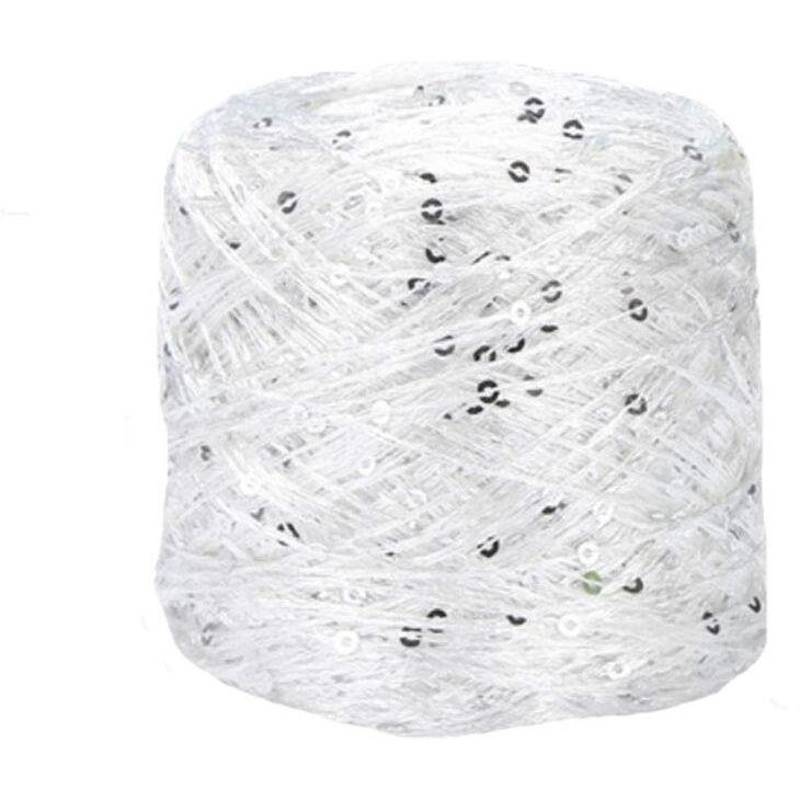 Clisil White Sliver Sequin Yarn Sparkle Yarn Sequin Theread Accessories Fantasy Yarn Payet Yarn Lace Yarn Lame Yarn Art Yarn 100G