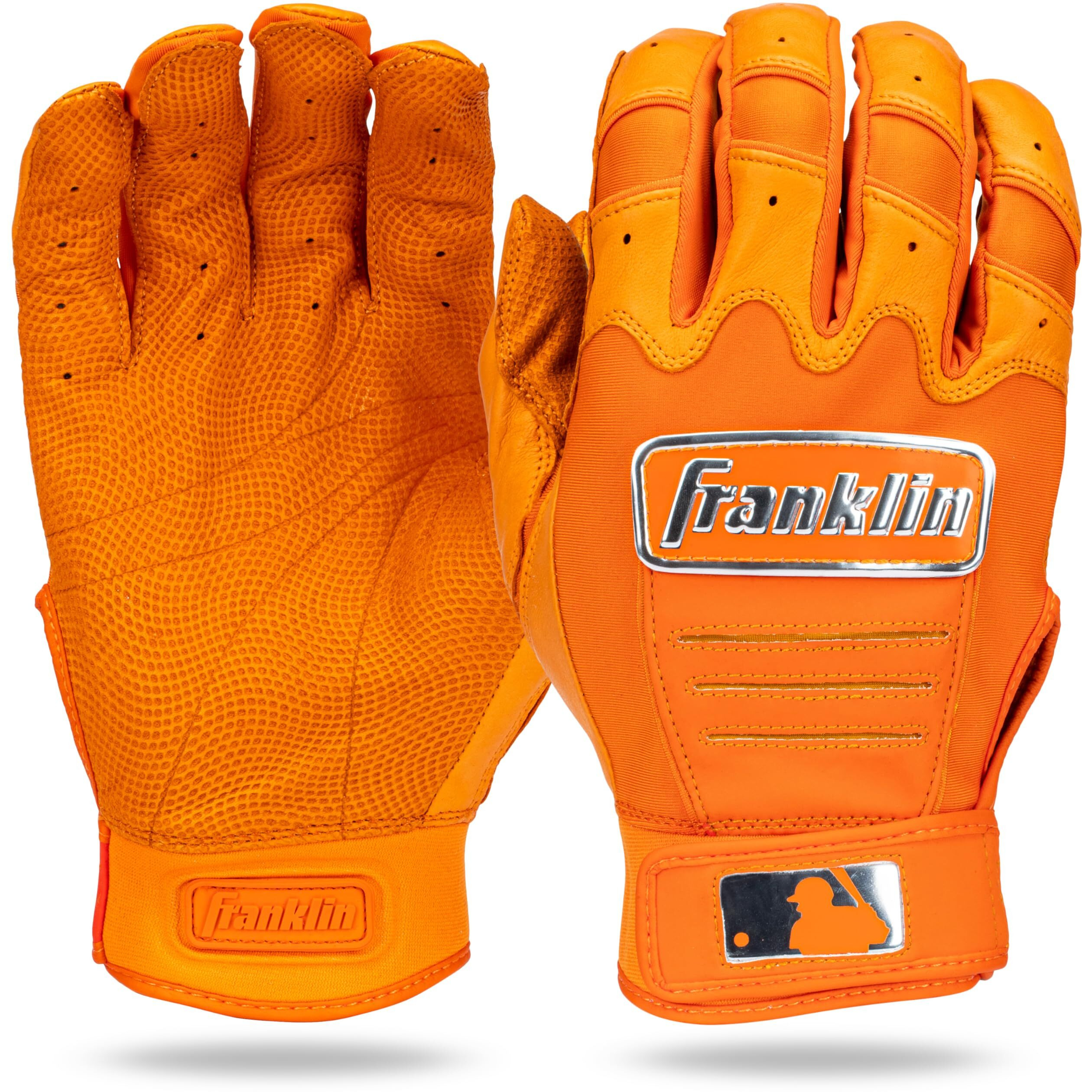 Franklin Sports Mlb Batting Gloves - Cfx Pro Adult + Youth Batting Gloves Pair - Baseball + Softball Batting Gloves - Official Mlb Baseball Batting Gloves - Orange Chrome - Large