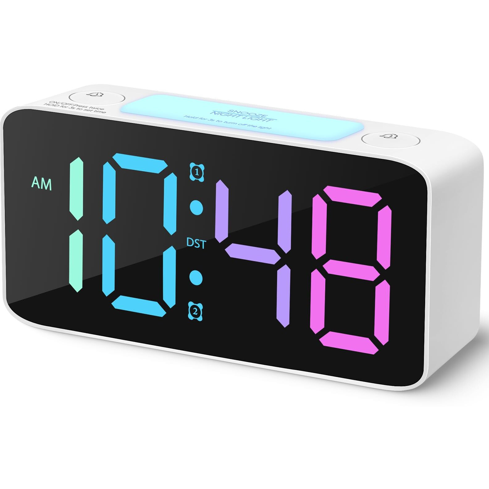Cadmos Super Loud Alarm Clock For Heavy Sleepers Adults Digital Clock With 7 Color Nightlight Adjustable Volume Usb Charger Small Clocks For Bedrooms Ok To Wake Up For Kids Teens (White+Rgb)