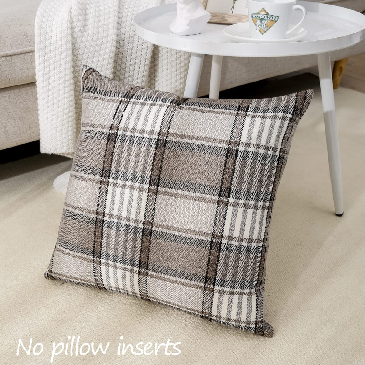 Carrie Home Brown Farmhouse Tartan Plaid Pillow Covers 20X20 Set Of 2 Winter Linen Pillow Covers For Living Room Couch Sofa