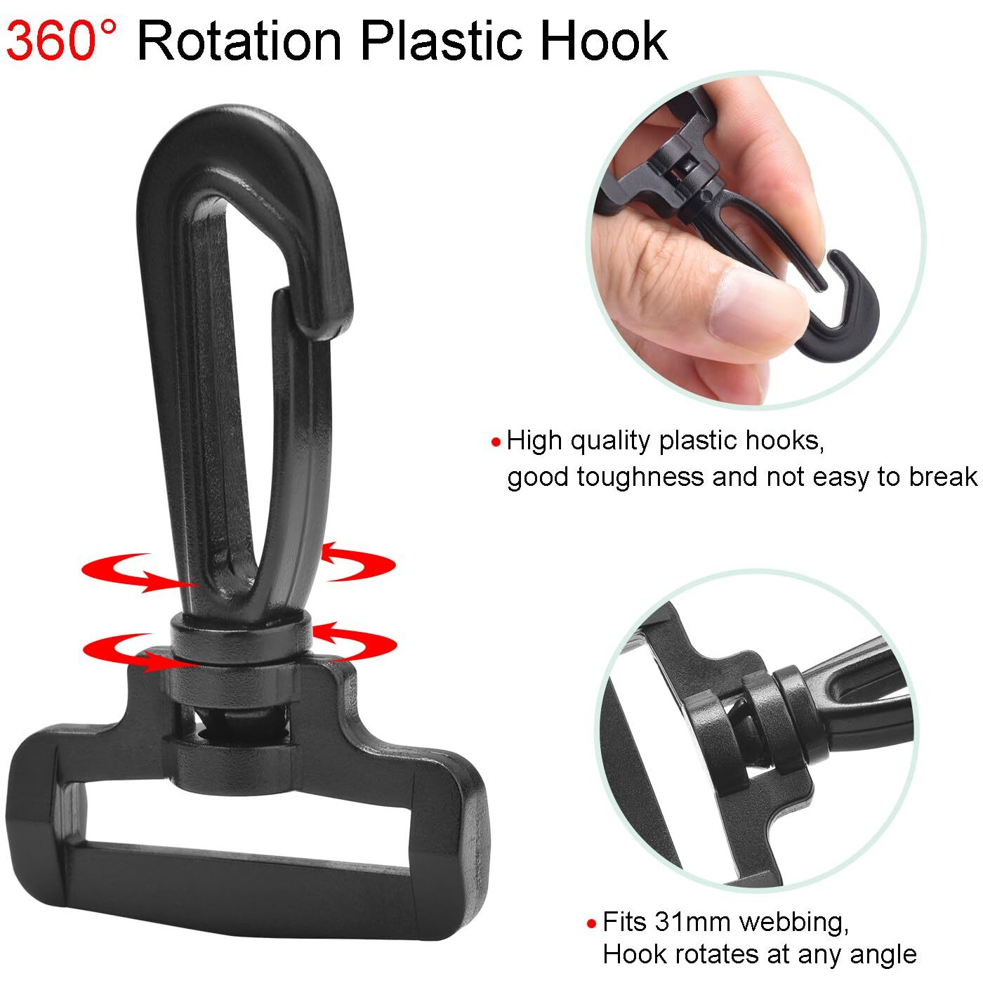 12Pcs Plastic Swivel Snap Hook Clips For Purse  1-1/4 Inch Rotary Swivel Clasp Shoulder Strap Crossbody Bag Backpack Strap Clip Nylon Webbing Hook Clip Clasps Purse Strap Hardware Replacement Clip