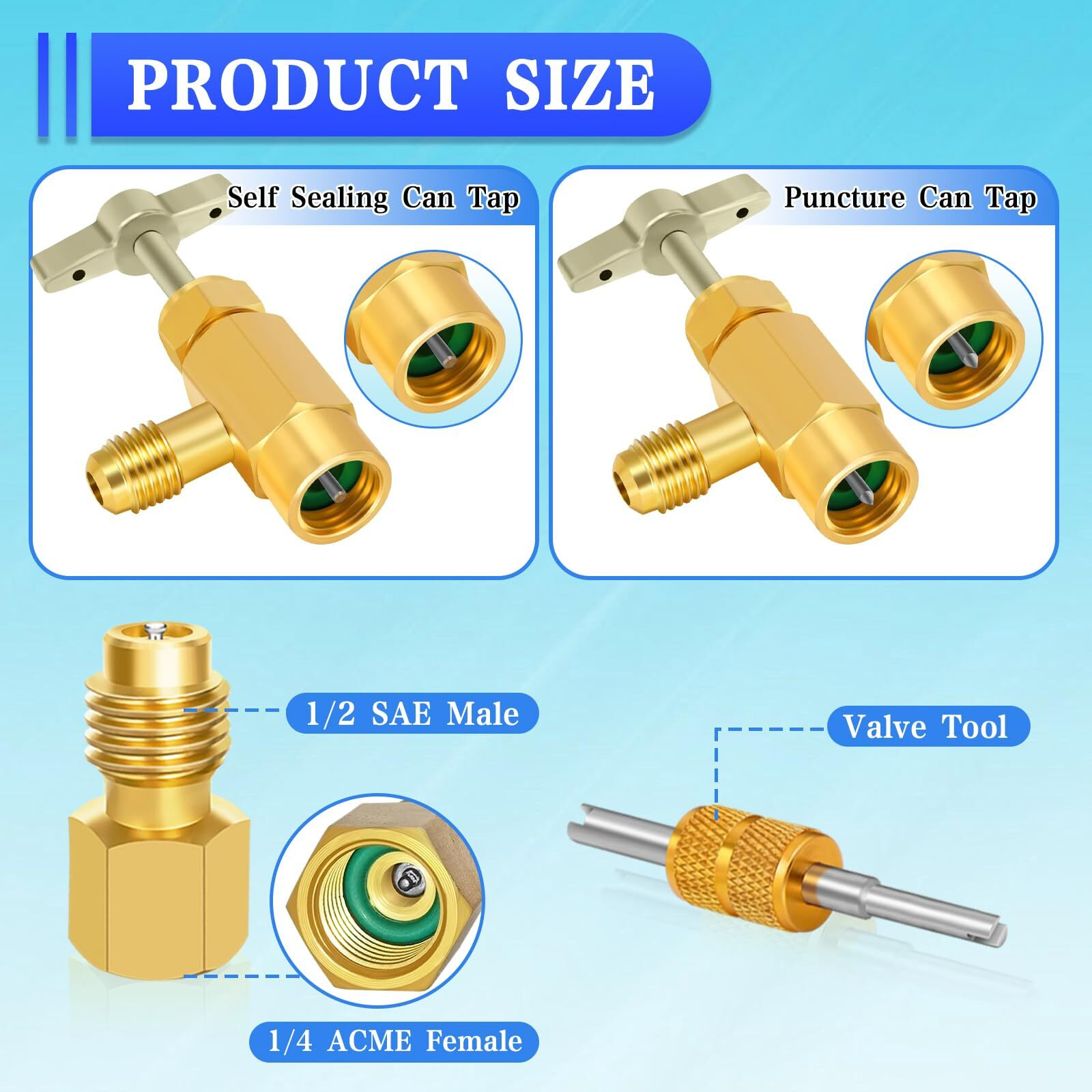 Boltigen R134A Can Tap  Self Sealing & Puncture Style 134A Can Taps  Ac Freon Can Tap Kit  With R134A Tank Adapter  Valve Core Removal Tool  For R134A Refrigerant Refill