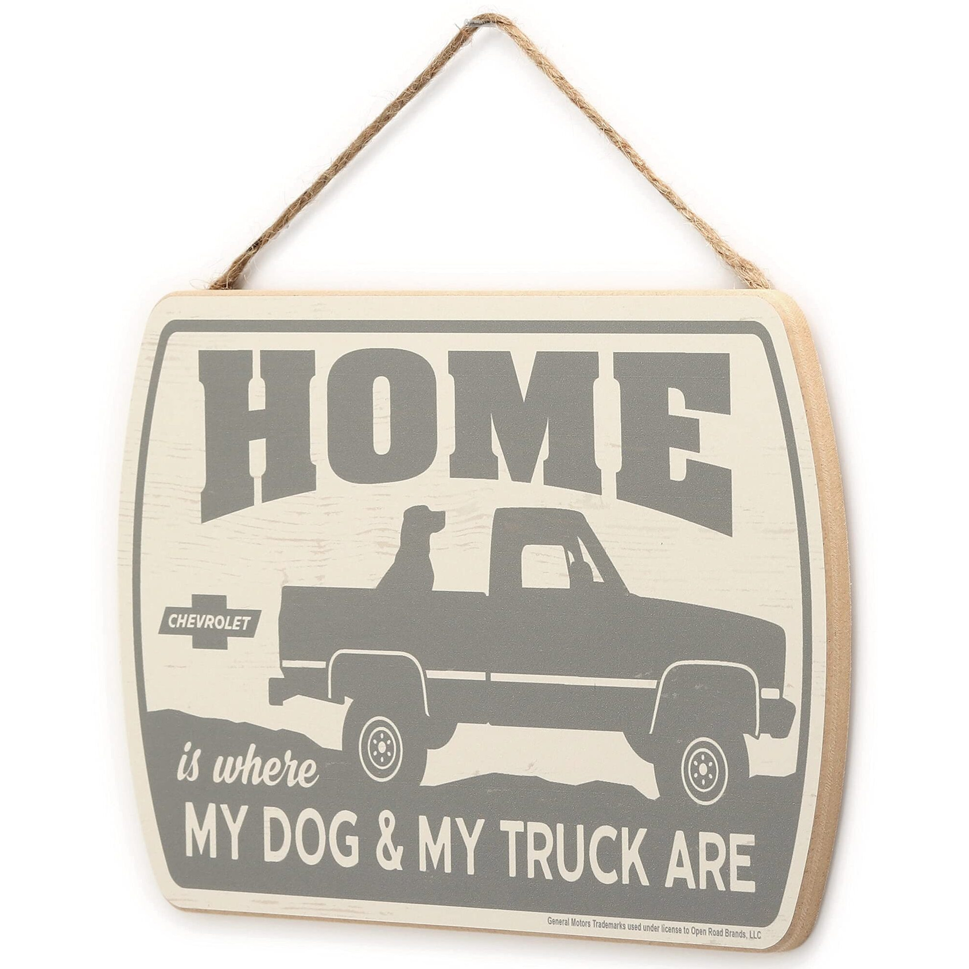Open Road Brands Chevrolet Hanging Sign - Home Is Where My Dog And My Truck Are - Chevy Wood Wall Decor For Man Cave Or Garage