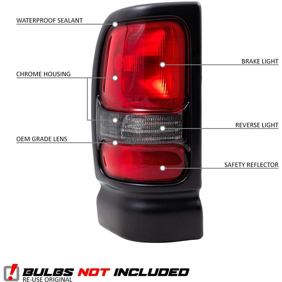 Epic Lighting Replacement Spec Brake Tail Lights W/Textured Bezel Assembly Compatible With Dodge 94-01 Ram 1500 94-02 Ram 2500 3500 [ 55055264Ac 55055265Ac ] Pair