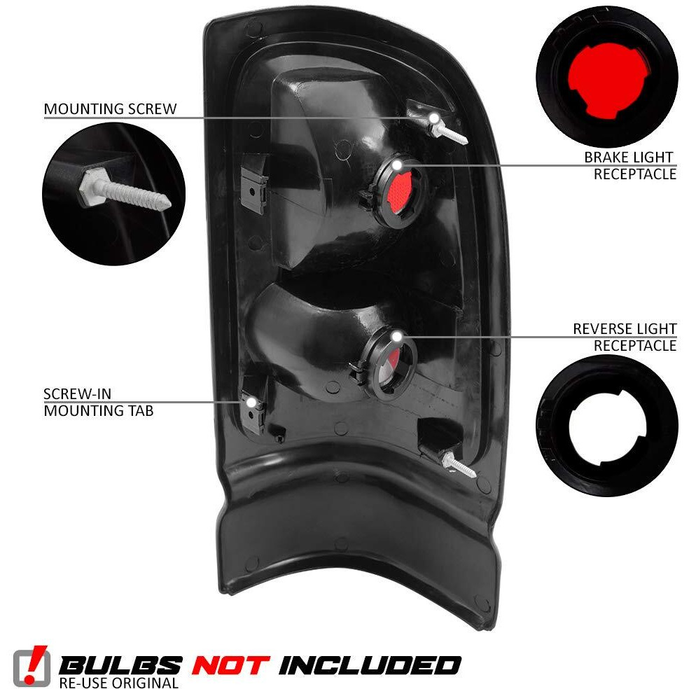 Epic Lighting Replacement Spec Brake Tail Lights W/Textured Bezel Assembly Compatible With Dodge 94-01 Ram 1500 94-02 Ram 2500 3500 [ 55055264Ac 55055265Ac ] Pair