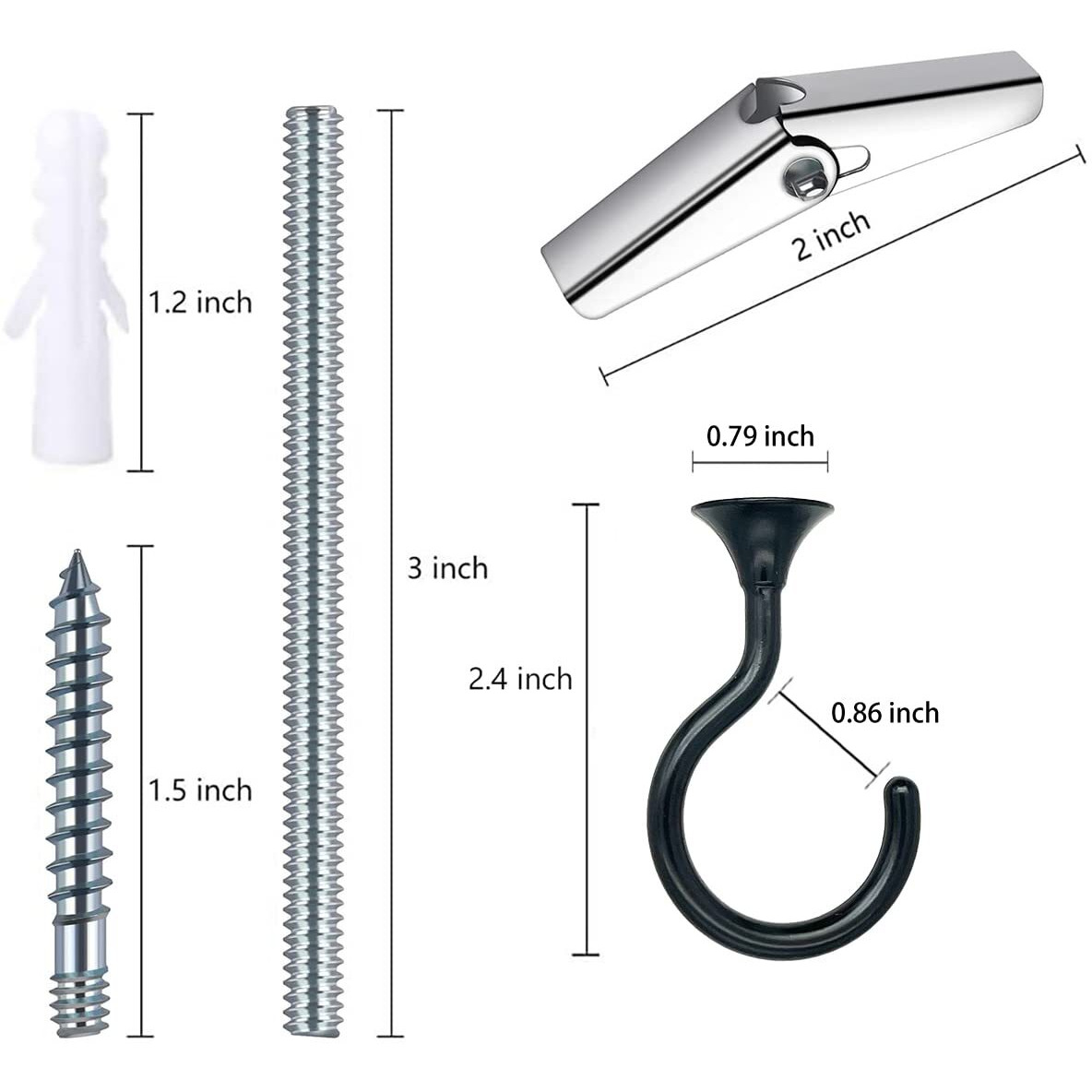 Evsteluo 4 Sets Large Swag Ceiling Hooks Heavy Duty Swag Hook With Hardware For Hanging Plants Ceiling Installation Cavity Wall Fixing (4 Sets  Black)