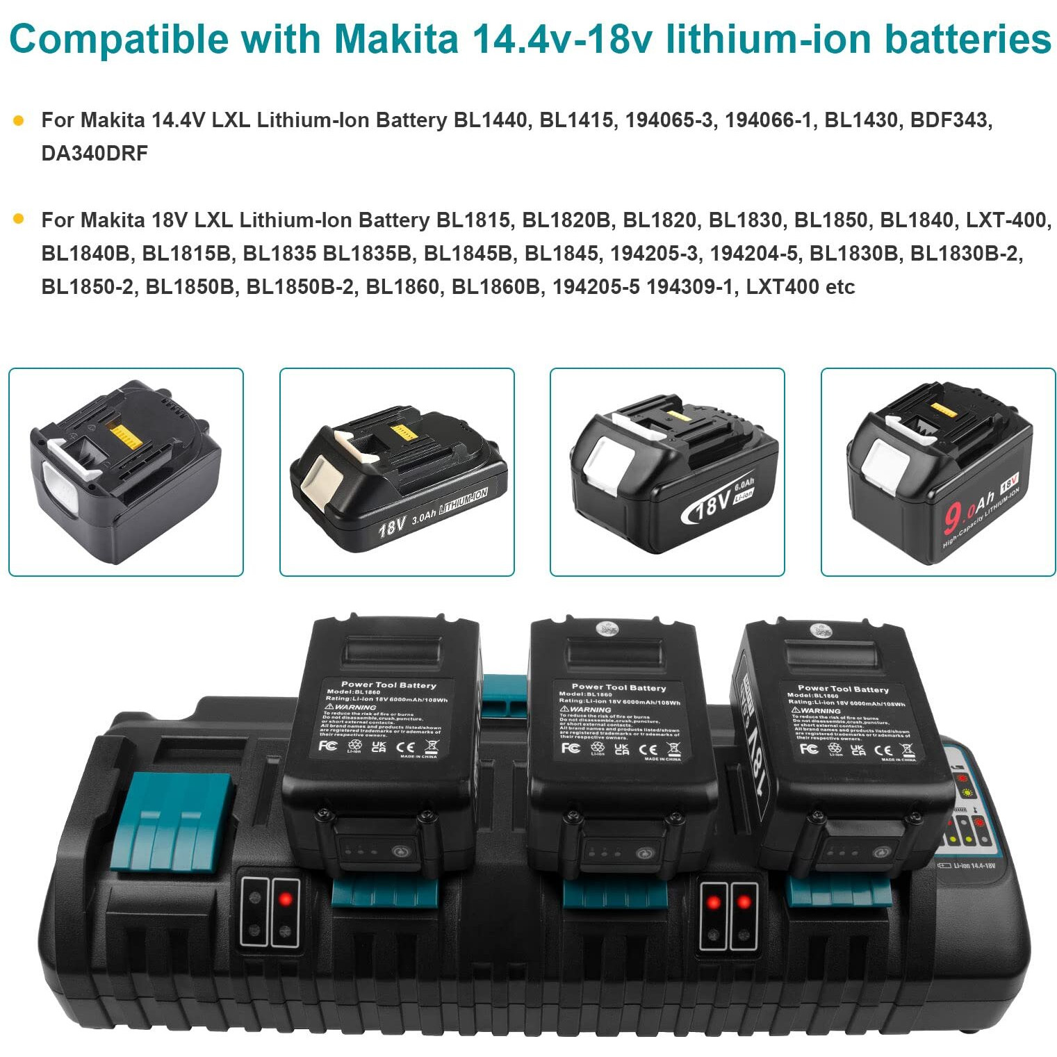Fancy Buying 4-Port 18V Dc18Sf Fast Charger With Dual Usb Port Compatible With Makita 14.4V 18V Lxt Li-Ion Bl1830 Bl1840 Bl1850 Bl1860 Bl1815 Bl1430  Replace Makita Dc18Sf Dc18Rc Dc18Rd Dc18Ra