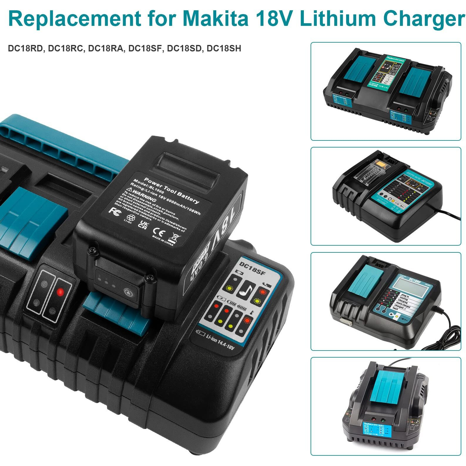 Fancy Buying 4-Port 18V Dc18Sf Fast Charger With Dual Usb Port Compatible With Makita 14.4V 18V Lxt Li-Ion Bl1830 Bl1840 Bl1850 Bl1860 Bl1815 Bl1430  Replace Makita Dc18Sf Dc18Rc Dc18Rd Dc18Ra