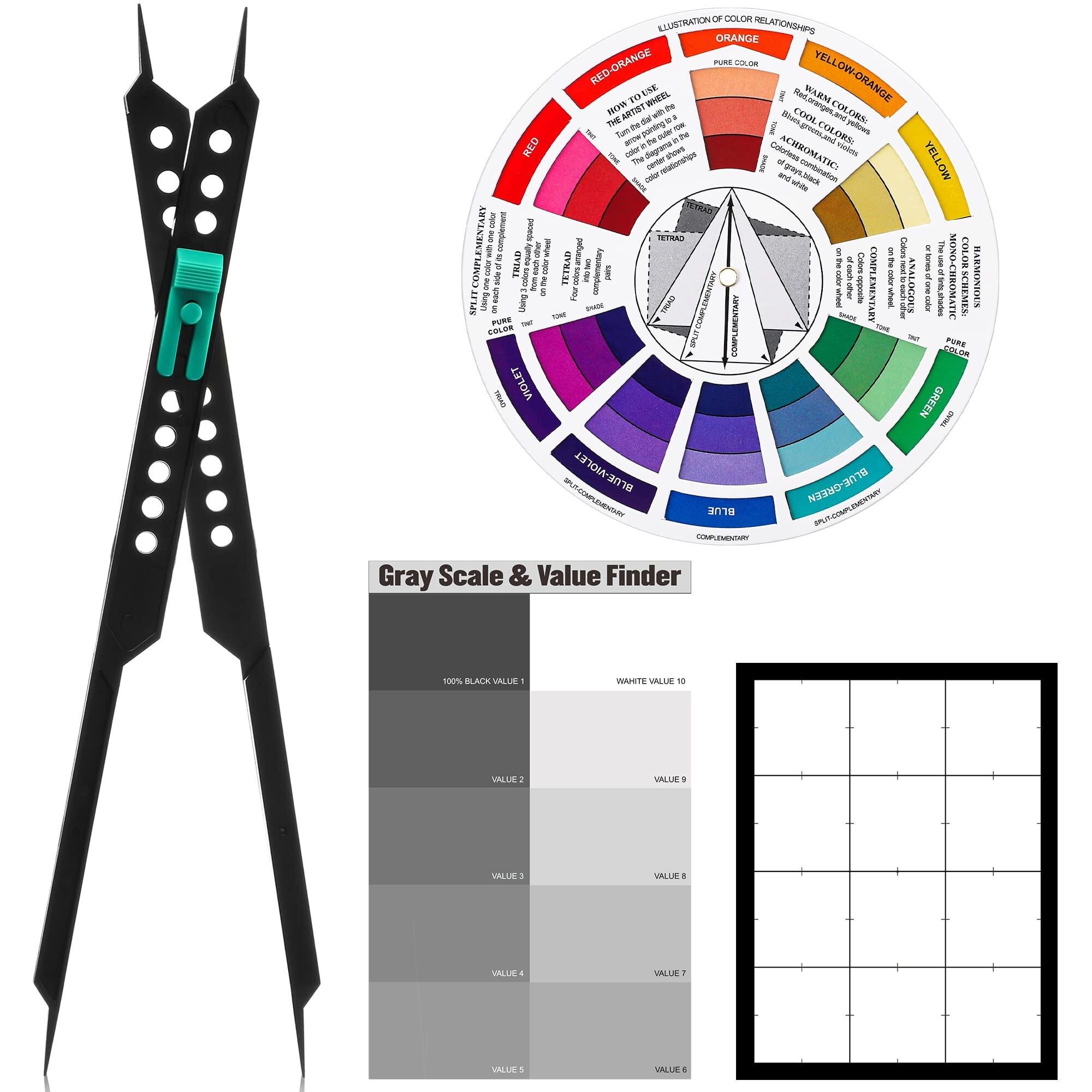 Dianelhall Proportional Divider Color Finder Wheel For Artists Viewfinder Gray Scale Value Finder Artist Value Finder Pocket Drawing Tools Kit For Artists Supplies