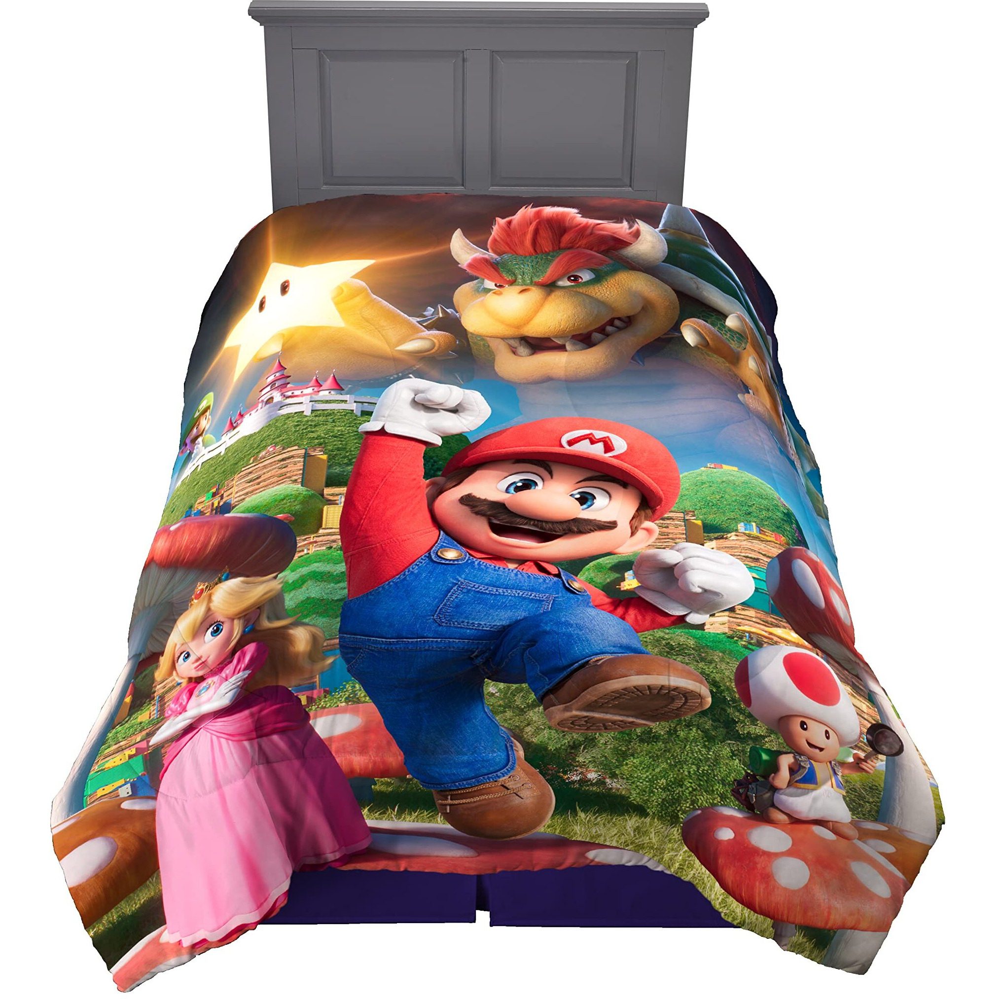 Franco The Super Mario Bros. Movie Kids Bedding Super Soft Microfiber Reversible Comforter  Twin/Full Size 72"" X 86""  (100% Official Licensed Product)