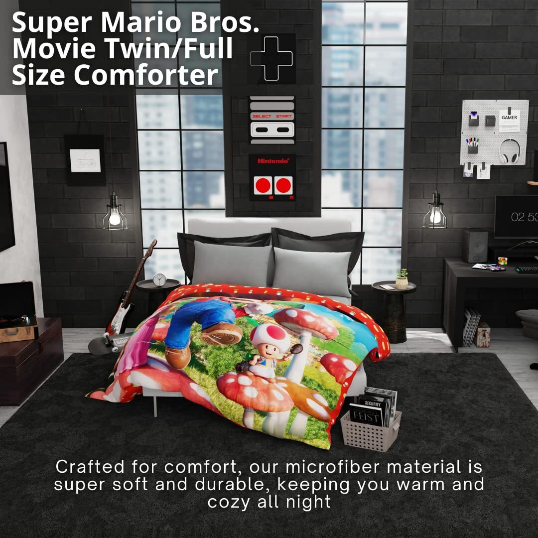 Franco The Super Mario Bros. Movie Kids Bedding Super Soft Microfiber Reversible Comforter  Twin/Full Size 72"" X 86""  (100% Official Licensed Product)