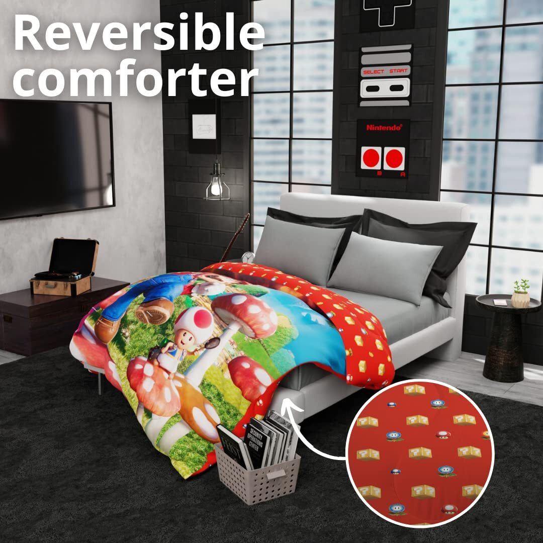Franco The Super Mario Bros. Movie Kids Bedding Super Soft Microfiber Reversible Comforter  Twin/Full Size 72"" X 86""  (100% Official Licensed Product)