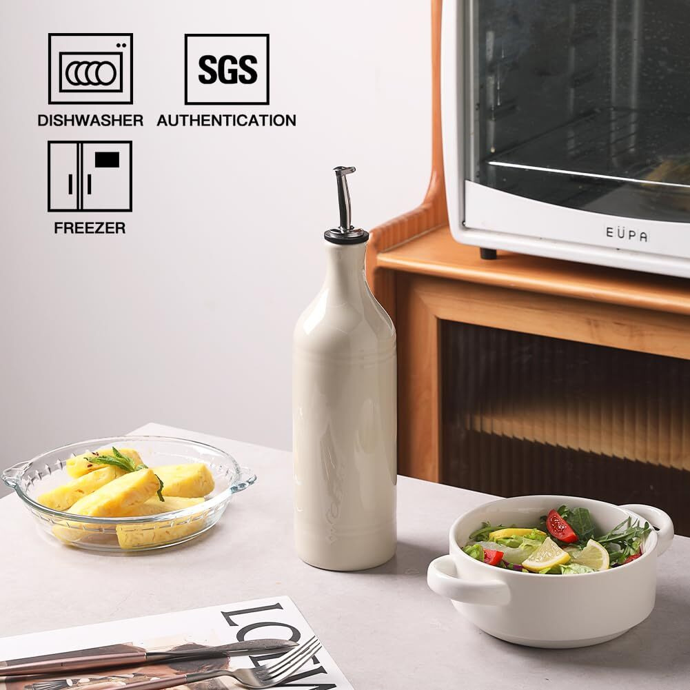 Sweejar Large Ceramic Olive Oil Dispenser Bottle  Opaque Oil Cruet Protects Oil To Reduce Oxidation  Storage Oil  Vinegar  Soy Sauce & Other Liquids  Pack Of 1  24 Fl Oz (Beige)