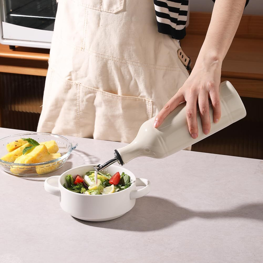 Sweejar Large Ceramic Olive Oil Dispenser Bottle  Opaque Oil Cruet Protects Oil To Reduce Oxidation  Storage Oil  Vinegar  Soy Sauce & Other Liquids  Pack Of 1  24 Fl Oz (Beige)
