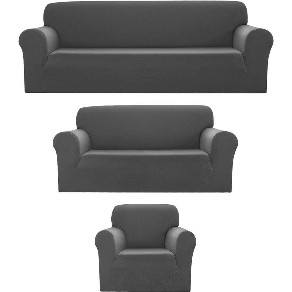 Sapphire Home 3-Piece Couch Cover Set  Sofa  Loveseat  And Arm Chair Slipcovers  Form Fit Stretch  Wrinkle Free  Furniture Protector  Sofa Covers For Living Room  Diamond Pattern (Light Gray)