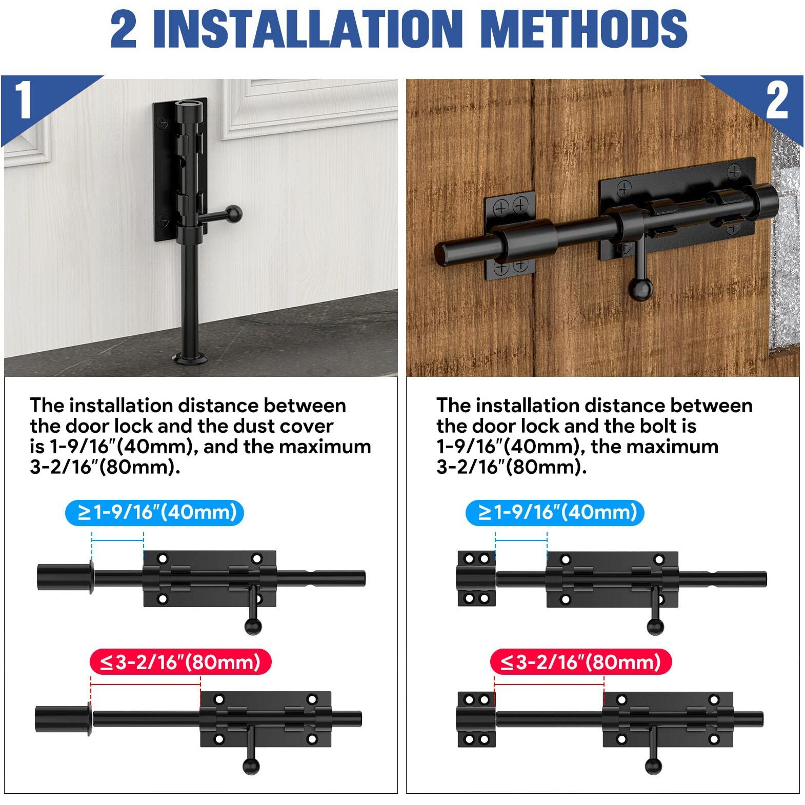 Barrel Bolt Latch  Sliding Bolt Gate Lock Door Latches Hardware  7.7 Inch Heavy Duty Solid 304 Stainless Stee Door Lock For Fence/Wooden/Barn Door/Yard Door/Interior Door Latch (1 Pack Black)