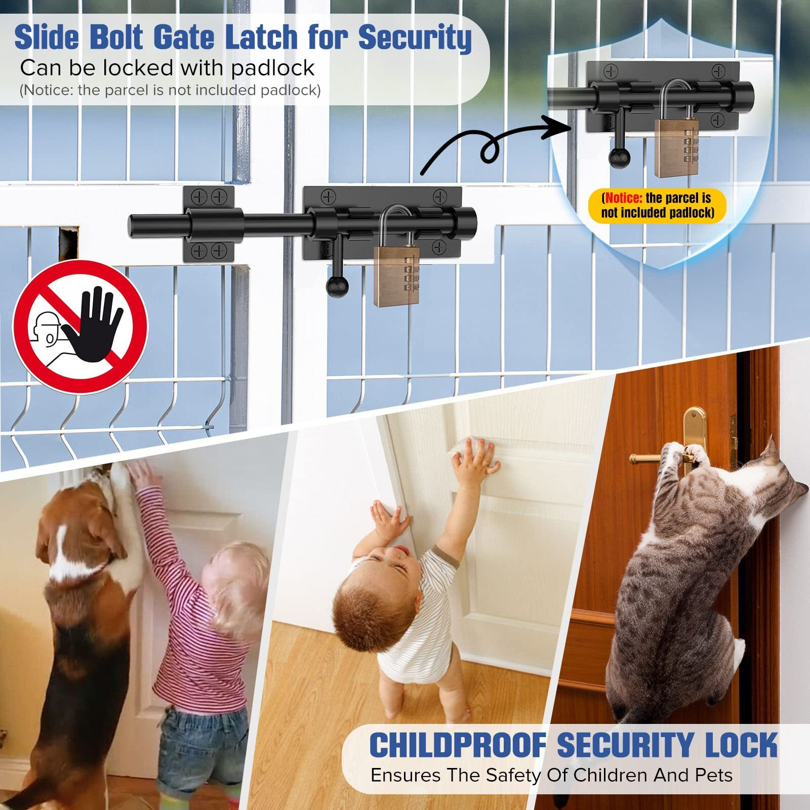 Barrel Bolt Latch  Sliding Bolt Gate Lock Door Latches Hardware  7.7 Inch Heavy Duty Solid 304 Stainless Stee Door Lock For Fence/Wooden/Barn Door/Yard Door/Interior Door Latch (1 Pack Black)