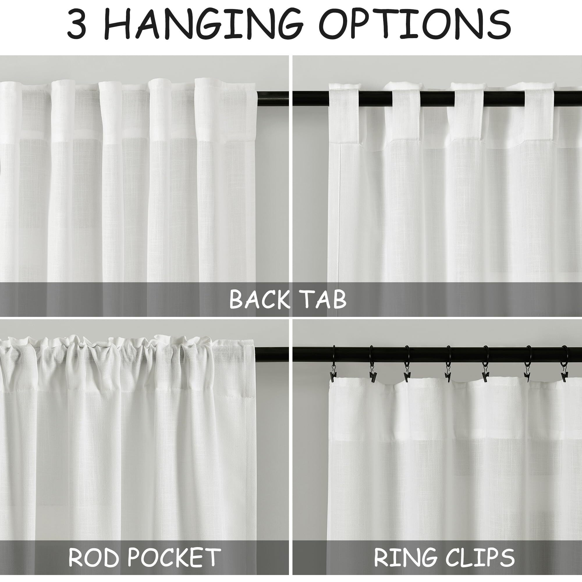 Off White Linen Curtains 84 Inches Long For Bedroom Back Tab Light Filtering Privacy Sheer Curtains Modern Farmhouse Coastal Decor White Cotton Textured Gauze Curtain For Living Room 2 Panel Set