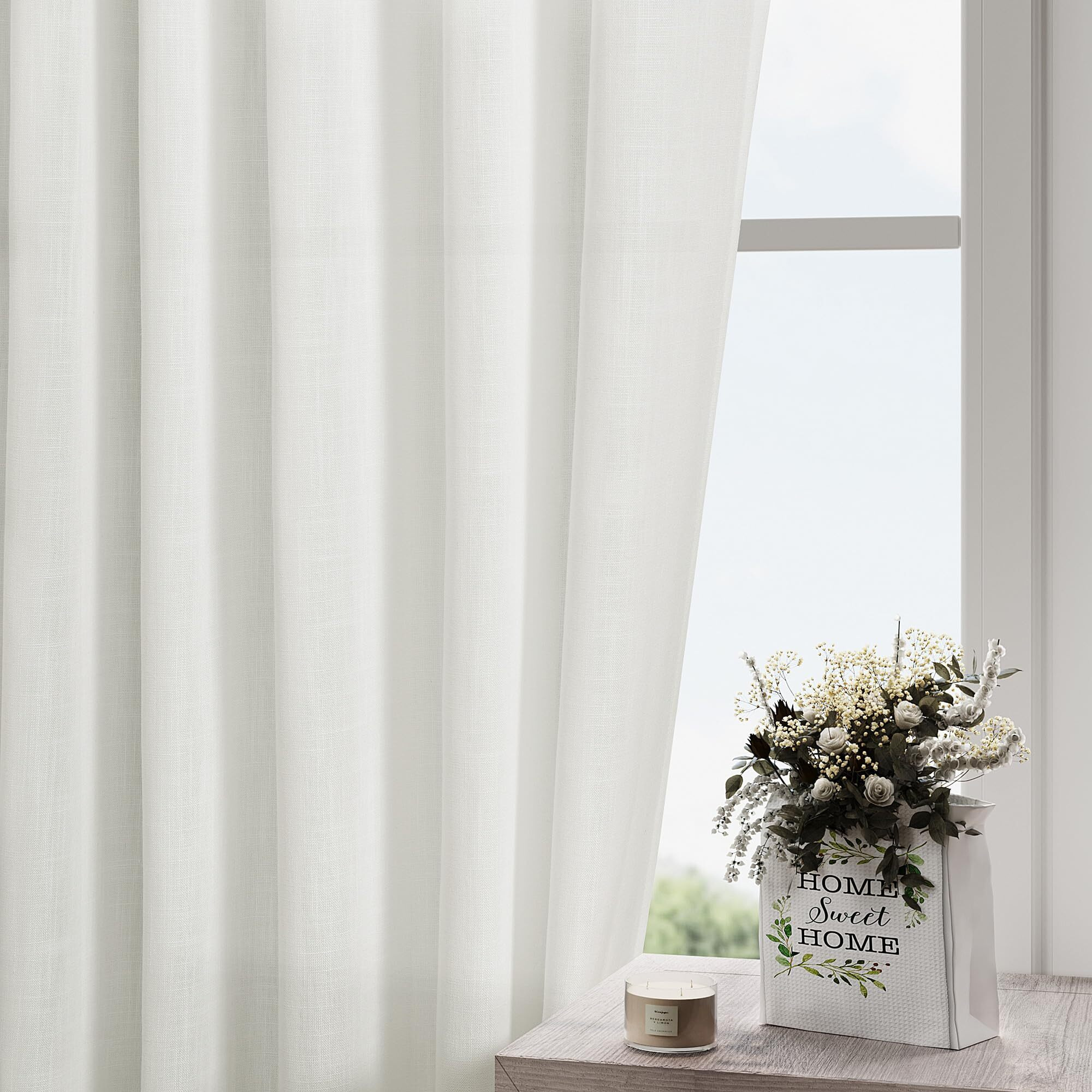 Off White Linen Curtains 84 Inches Long For Bedroom Back Tab Light Filtering Privacy Sheer Curtains Modern Farmhouse Coastal Decor White Cotton Textured Gauze Curtain For Living Room 2 Panel Set
