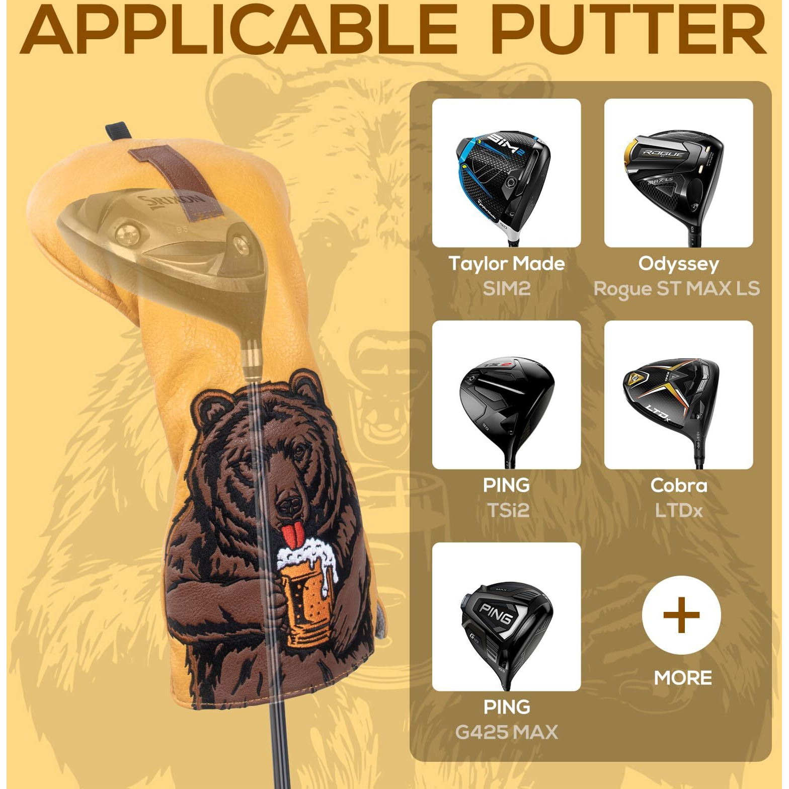 Lzfan Golf Club Head Cover Golf Head Cover Driver Headcover Fairway Wood Headcover Hybrid Club Head Cover Beer Bear (Driver)