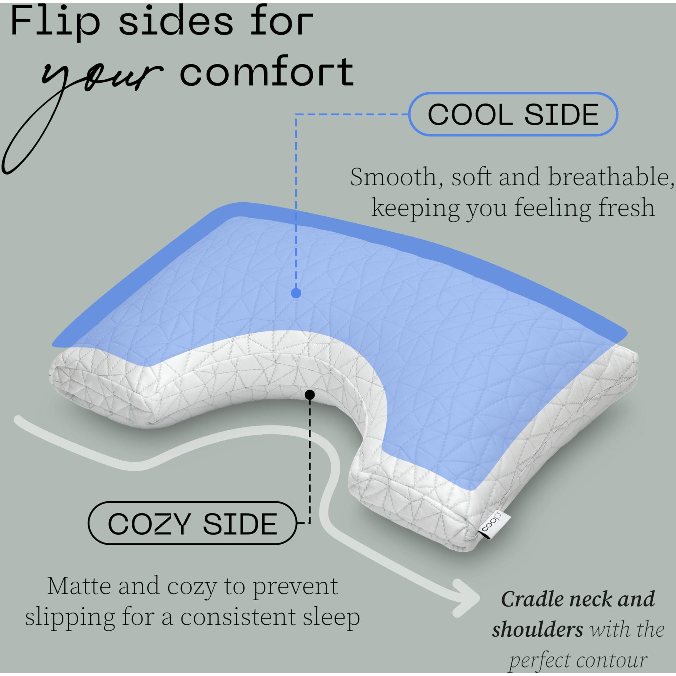 Coop Home Goods Cool Side Cut-Out Pillow Case  Queen Size Cooling Pillow Cases For Hot Sleepers  Two-Sided Pillow Covers  Cozy Side & Cool Side  Ultra Soft Lulltra Cool Technology