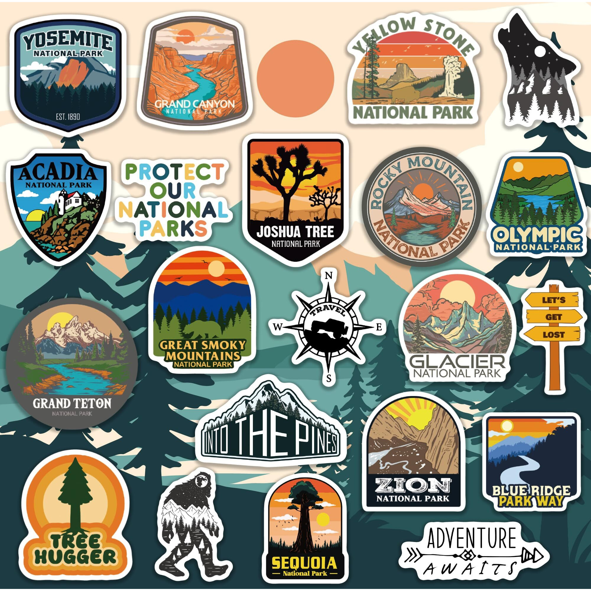 156 Pcs National Parks Sticker Pack  Outdoor Nature Camping Hiking Inspired Waterproof Vinyl Decals For Water Bottles Laptop Car  Travel Adventure Partks Sticker