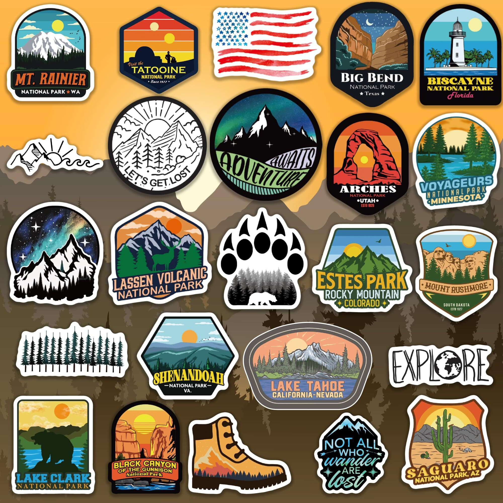 156 Pcs National Parks Sticker Pack  Outdoor Nature Camping Hiking Inspired Waterproof Vinyl Decals For Water Bottles Laptop Car  Travel Adventure Partks Sticker