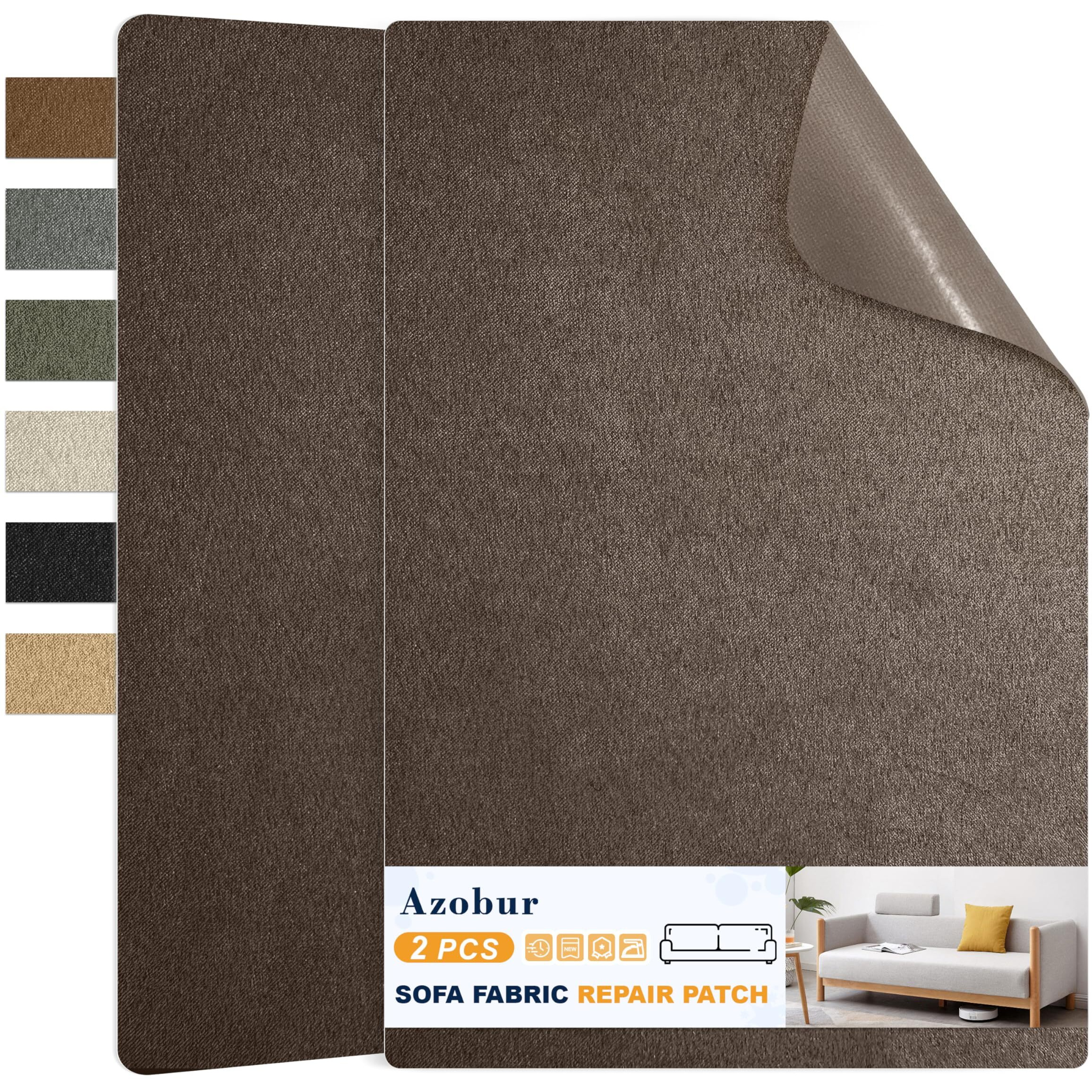 Azobur Couch Patch Repair Fabric Microfiber Fabric  Self-Adhesive  For Sofa Repair And Upholstery  2 Pieces  9.5 X 11 Inches (Dark Brown)