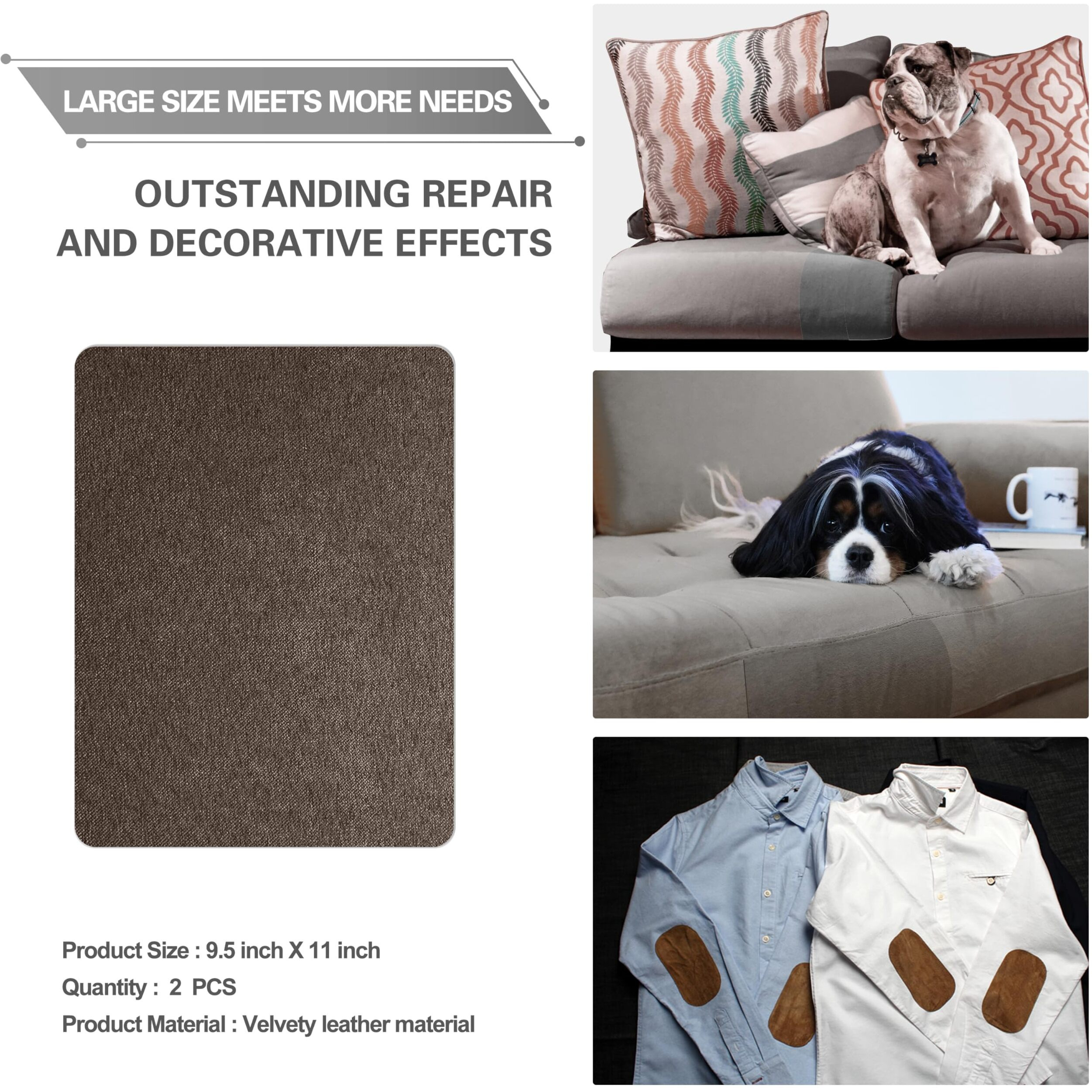Azobur Couch Patch Repair Fabric Microfiber Fabric  Self-Adhesive  For Sofa Repair And Upholstery  2 Pieces  9.5 X 11 Inches (Dark Brown)