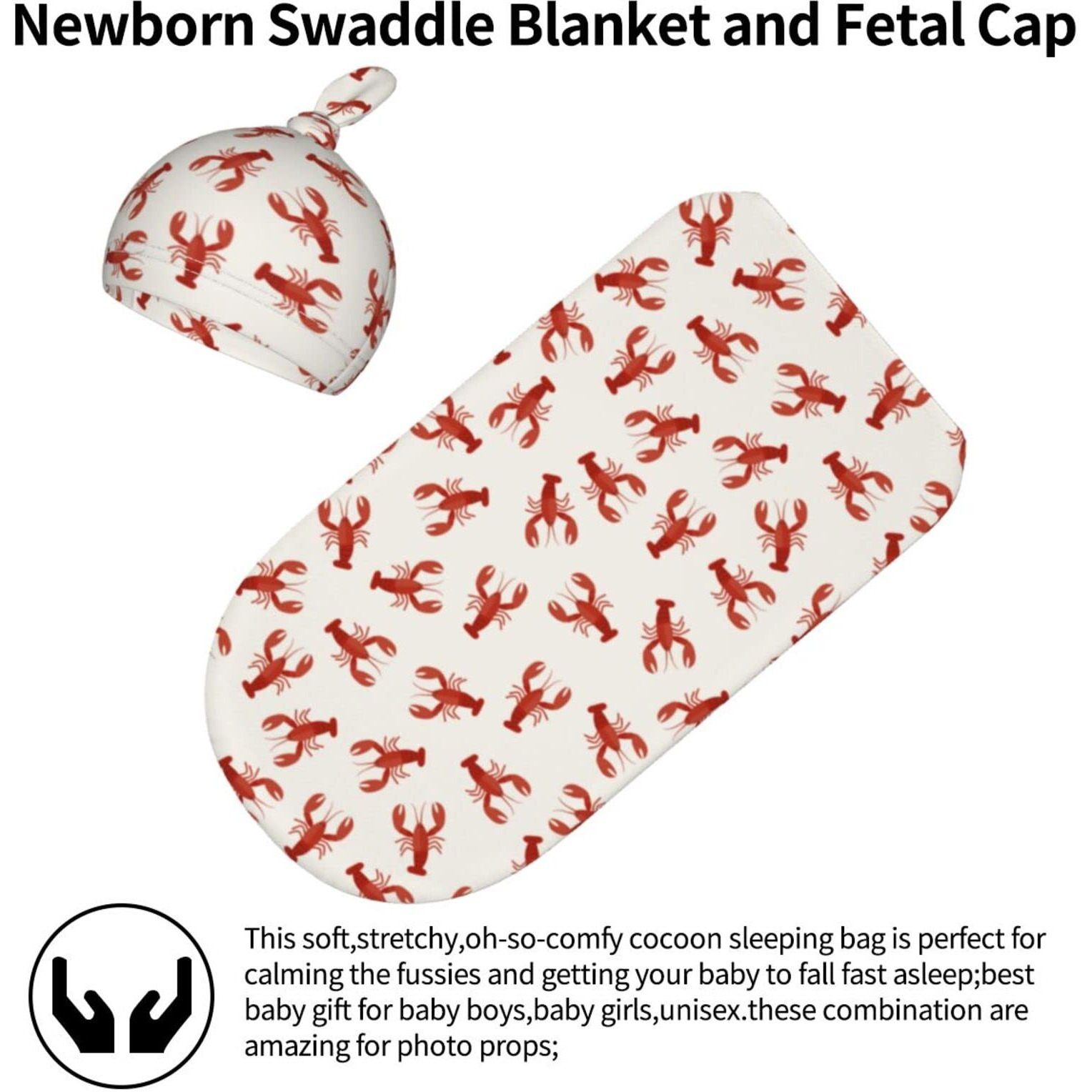 Red Lobsters Crawfish Baby Stuff Swaddle Blanket With Beanie Set  Soft And Stretchy Newborn Blanket Swaddle Sack For Boy And Girl