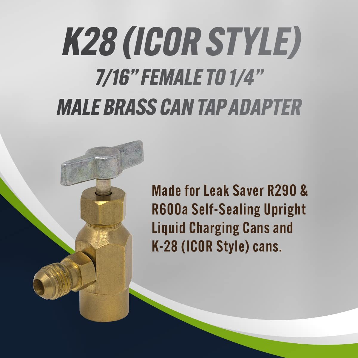 Leak Saver K28 (Icor Style) 7/16  Female To 1/4  Male Brass Can Tap Adapter For Use Upright Charging Self-Sealing Refrigerant Cans And K-28 Compatible Refrigerant Cans - Made In Usa