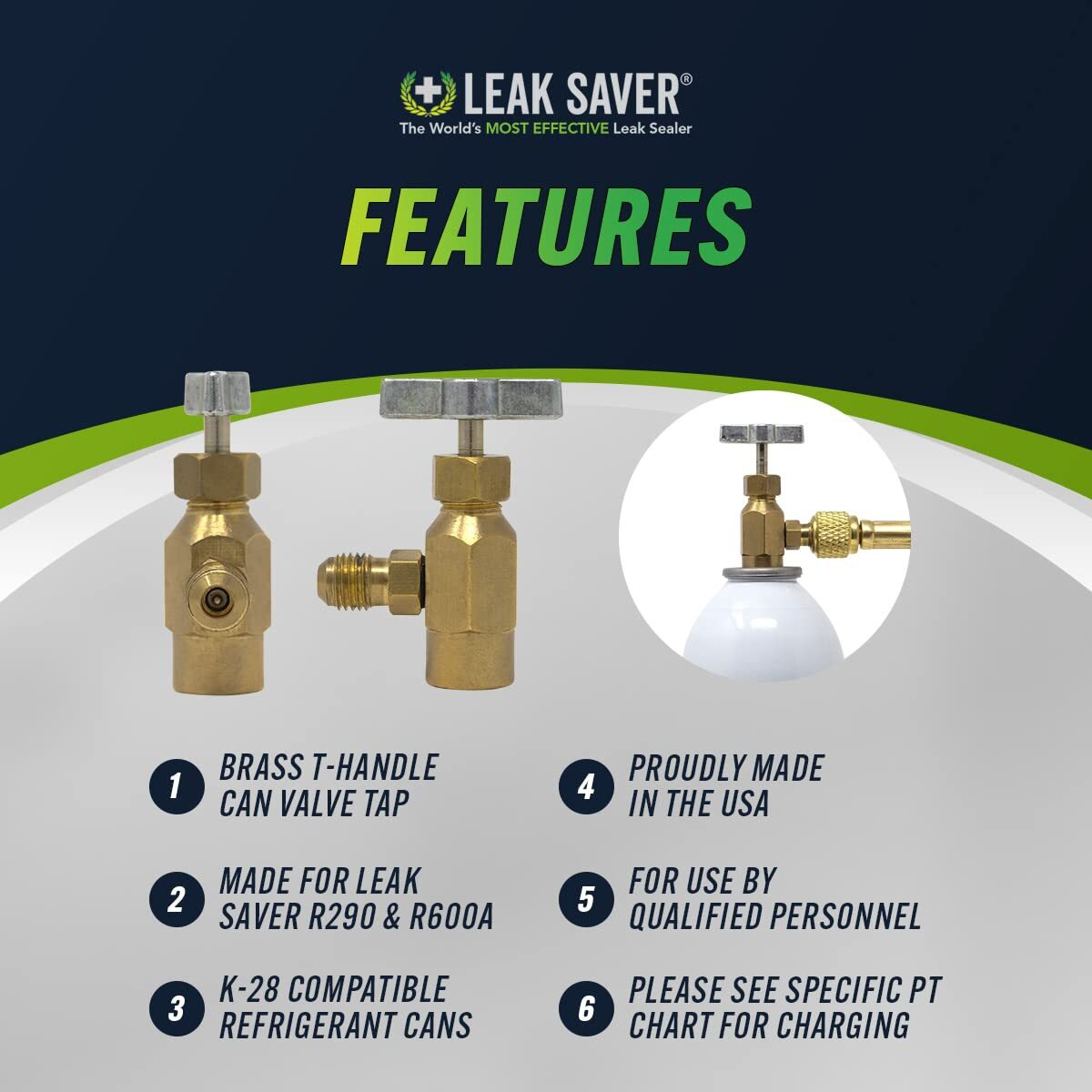 Leak Saver K28 (Icor Style) 7/16  Female To 1/4  Male Brass Can Tap Adapter For Use Upright Charging Self-Sealing Refrigerant Cans And K-28 Compatible Refrigerant Cans - Made In Usa