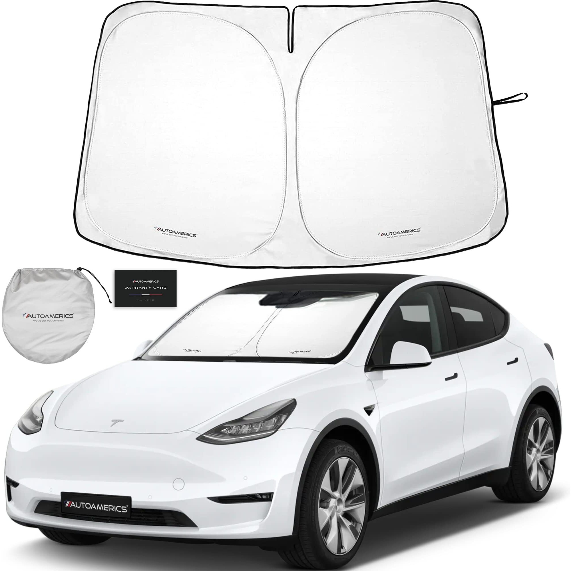 Autoamerics 1-Piece Tesla Model Y Sunshade & Tesla Model 3 Sunshade - Special Design For Model Y & 3 Windshield - Foldable Lightweight M3 Sun Shield - 2023 Tesla Model Y/3 Accessories