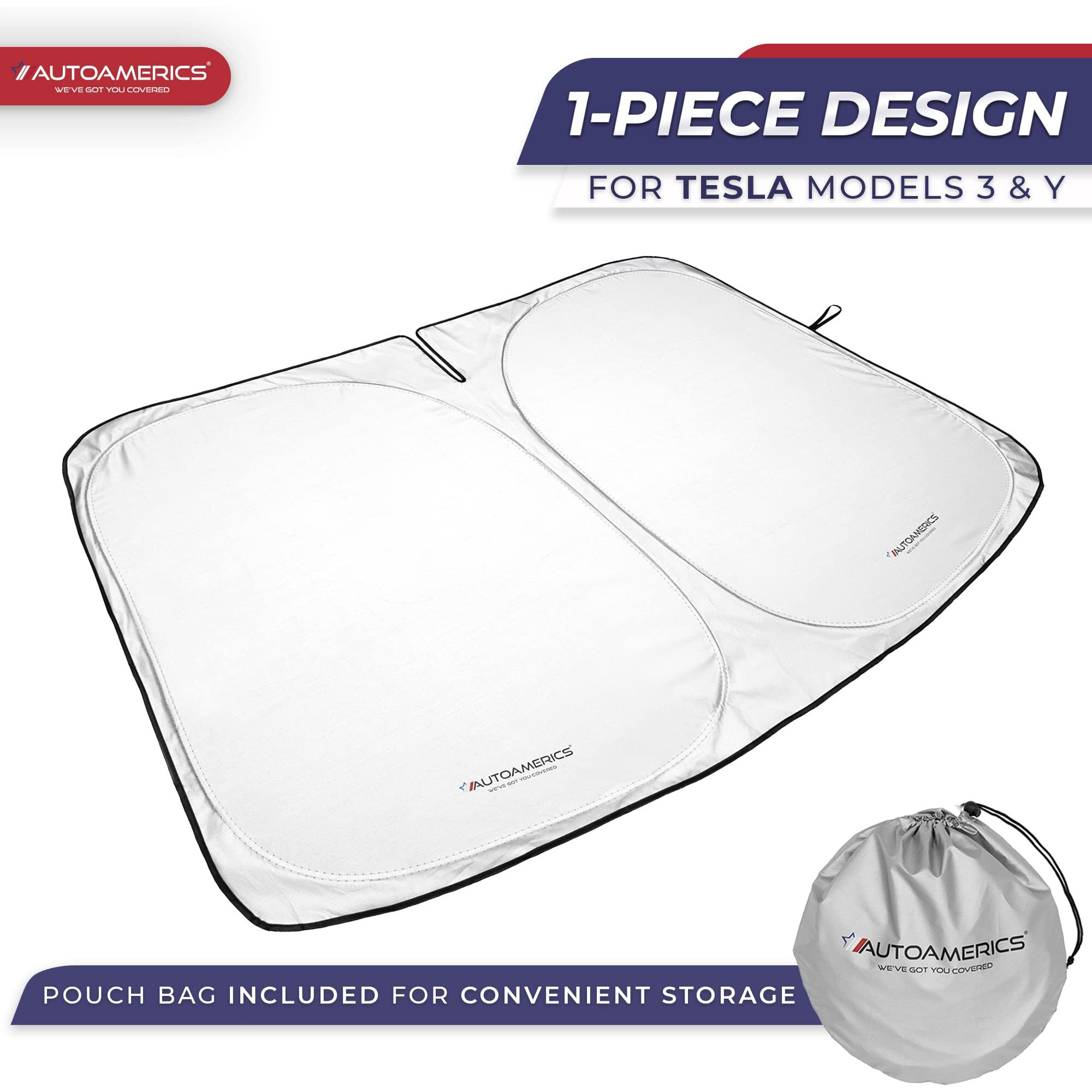 Autoamerics 1-Piece Tesla Model Y Sunshade & Tesla Model 3 Sunshade - Special Design For Model Y & 3 Windshield - Foldable Lightweight M3 Sun Shield - 2023 Tesla Model Y/3 Accessories