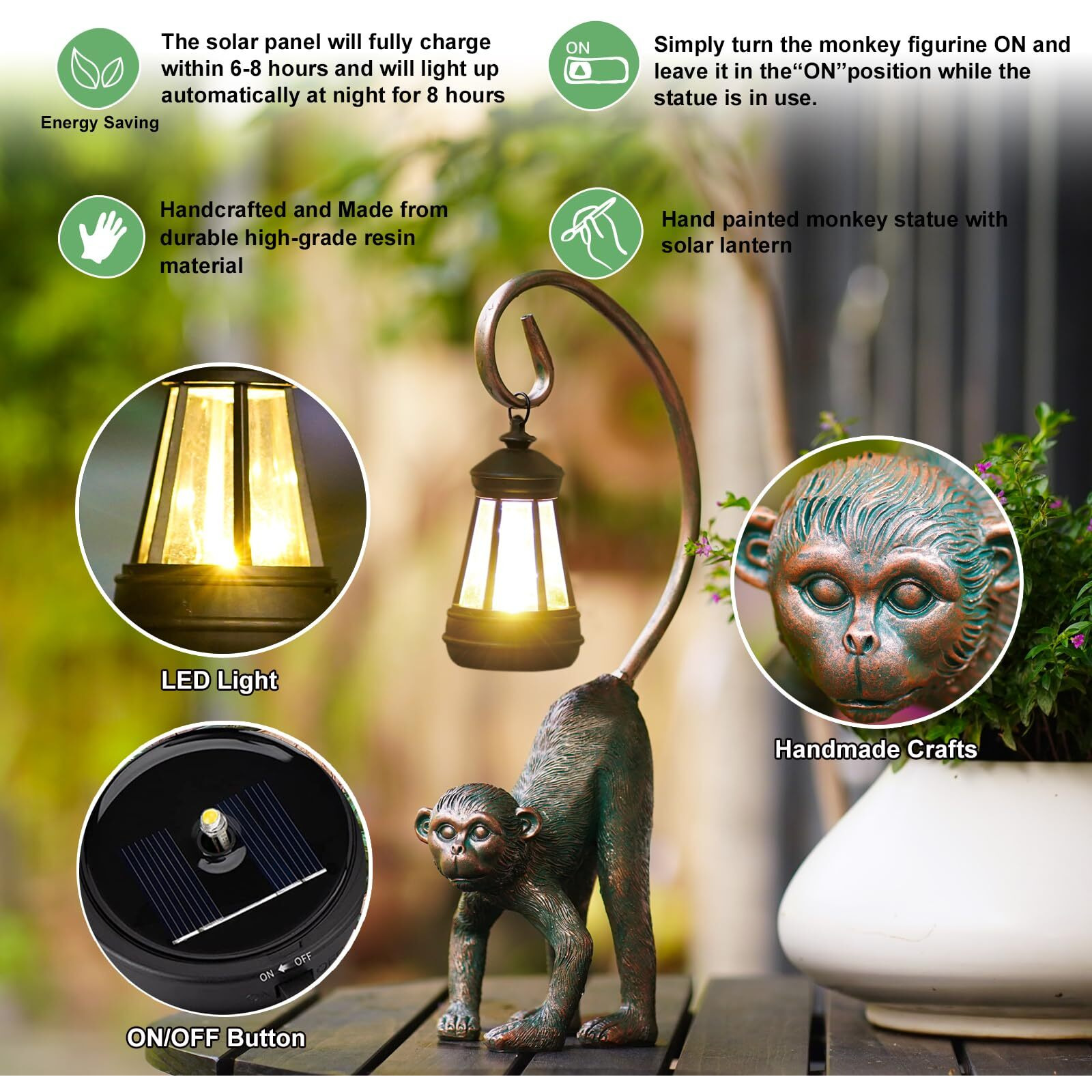 Nacome Solar Monkey Statues For Outdoor Decor Chimpanzee Sculptures For Home Office Desk Shelf Garden Decor Clearance Outside Lawn Patio/Balcony/Front/Yard Art - Unique Gifts