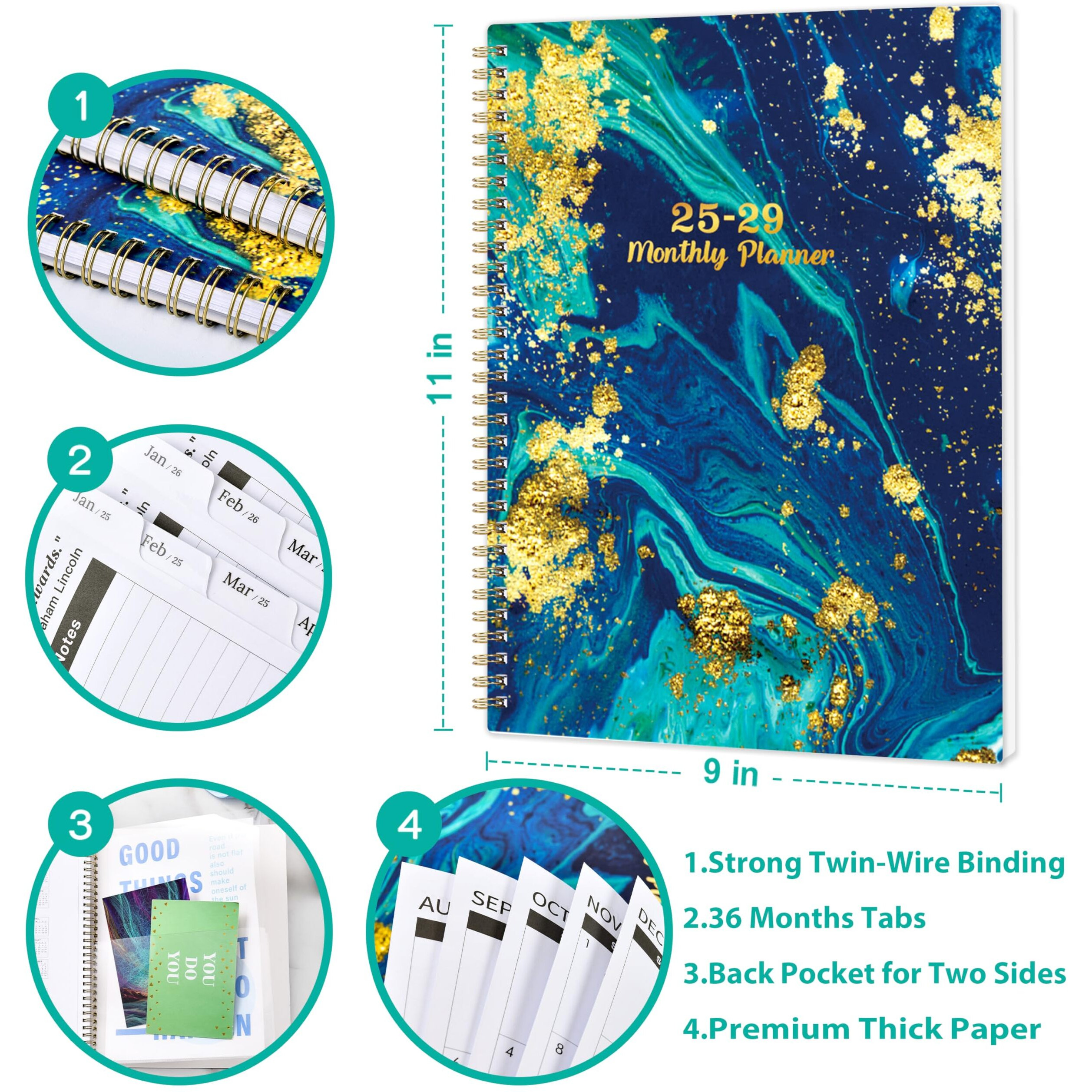 Monthly Planner/Calendar 2025-2029 - 5 Year Monthly Planner 2025-2029 From Jan. 2025 - Dec. 2029  9"" X 11""  2025-2029 Calendar Planner With Tabs