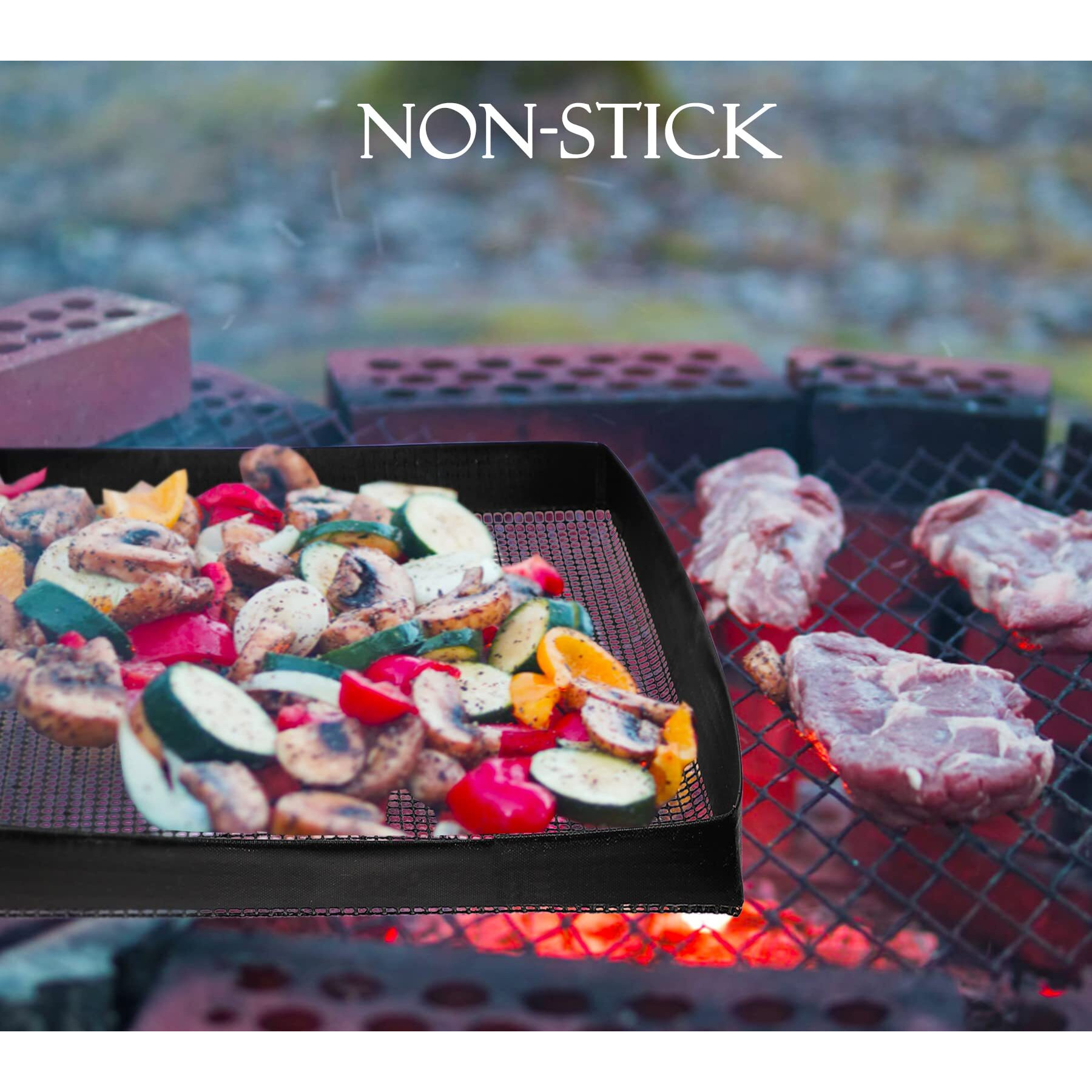 Kamehame Grill Basket Pack Of 2 Non-Stick Mesh Tray For Grilling & Baking  Black Heat-Resistant Grilling Mats For Outdoor Barbecue  Crispy Basket  Meat Vegetable Grill Mesh