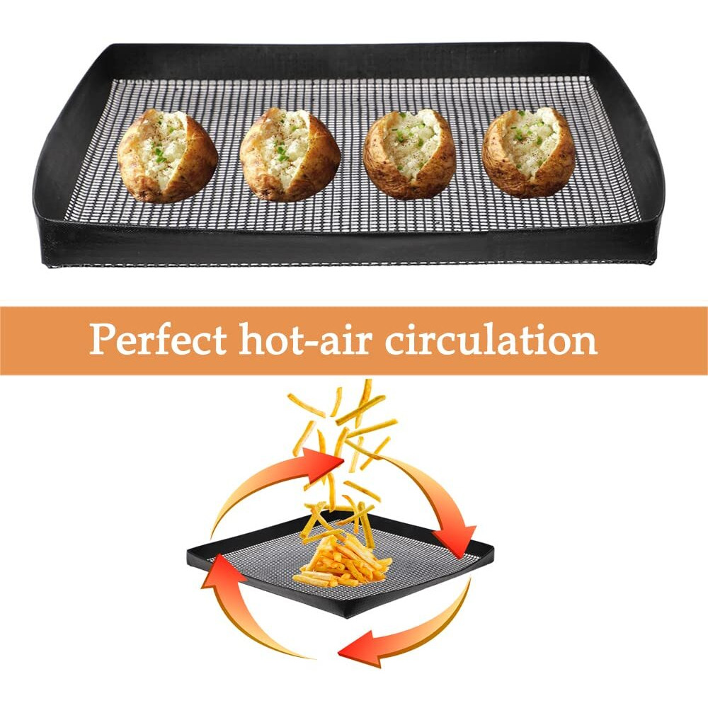 Kamehame Grill Basket Pack Of 2 Non-Stick Mesh Tray For Grilling & Baking  Black Heat-Resistant Grilling Mats For Outdoor Barbecue  Crispy Basket  Meat Vegetable Grill Mesh