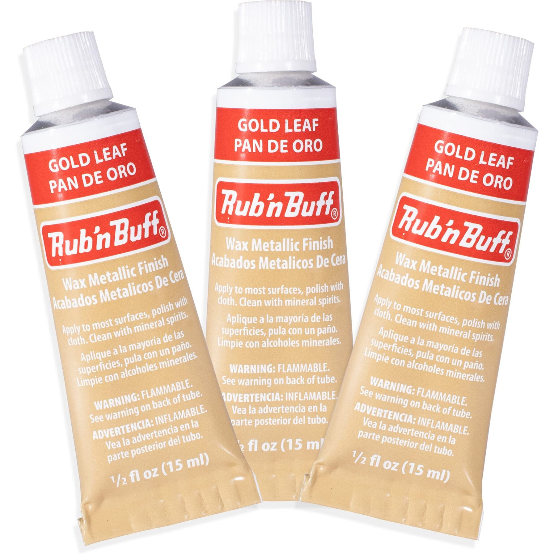 Amaco Rub N Buff Wax Metallic Finish - 3 Rub N Buff Gold Leaf 15Ml Tubes - Versatile Gilding Wax For Finishing Furniture Antiquing And Restoration - Rub And Buff Colors Set Of Three