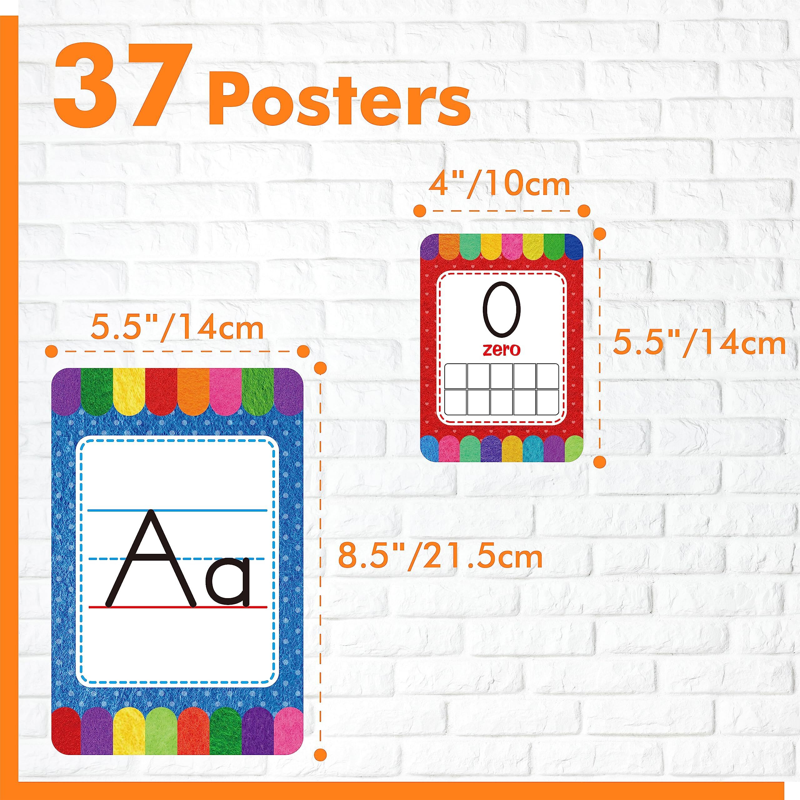 Alphabet Bulletin Board Set  37 Pcs Abc Wall Decorations 26 Upper/Lower Case Letters Plus 0-10 Numbers Small Posters For Preschool  Kindergarten Classroom Playroom Bedroom Decorations For Students