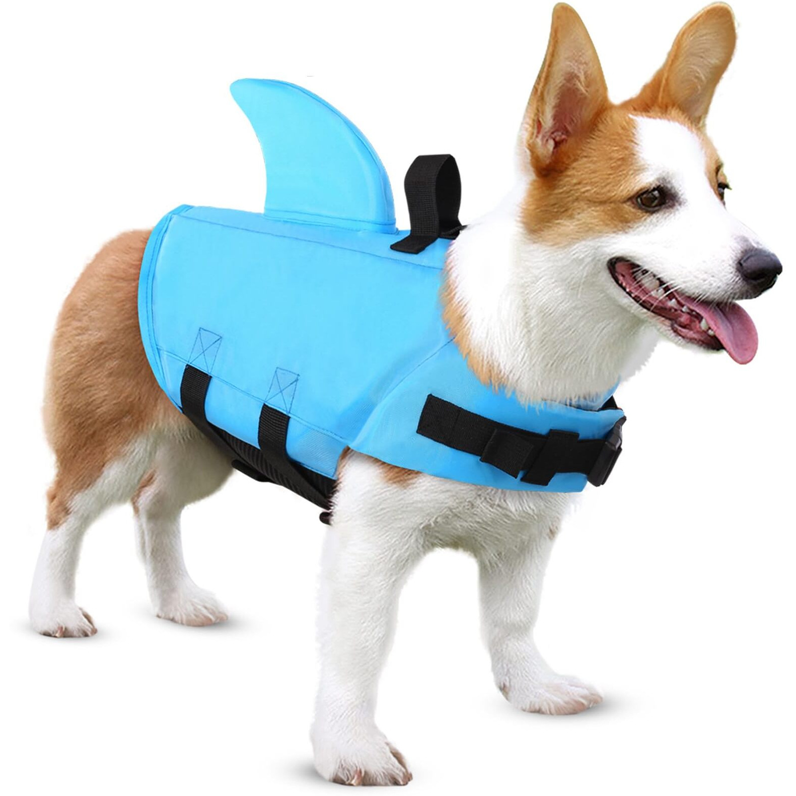 Sunfura Medium Dog Life Jacket  Shark Fin Dog Life Jackets Safety Vests For Swimming  Dog Life Preserver With High Buoyancy & Rescue Handle  French Bulldog Lifesaver For Small Medium Dogs  Blue M