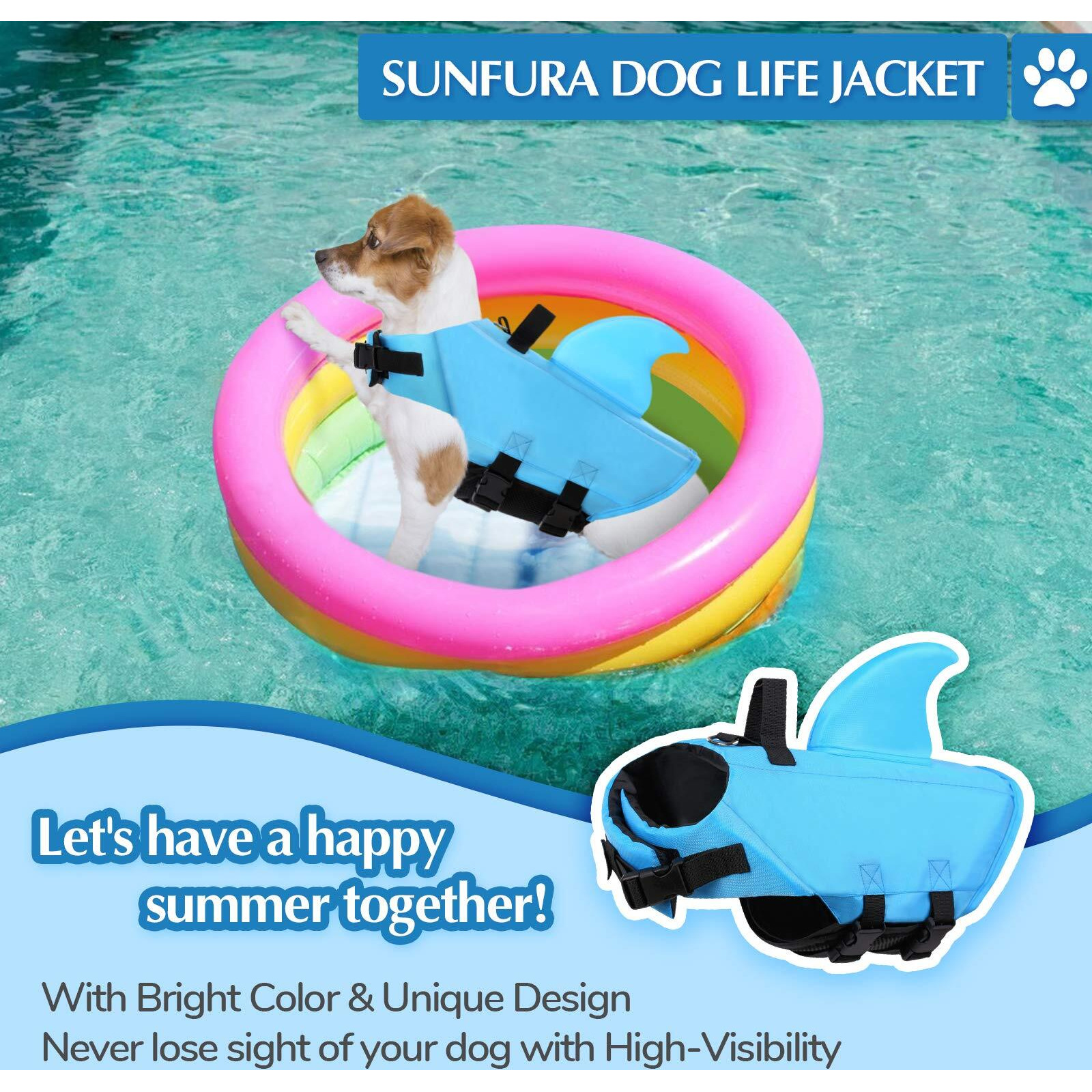 Sunfura Medium Dog Life Jacket  Shark Fin Dog Life Jackets Safety Vests For Swimming  Dog Life Preserver With High Buoyancy & Rescue Handle  French Bulldog Lifesaver For Small Medium Dogs  Blue M