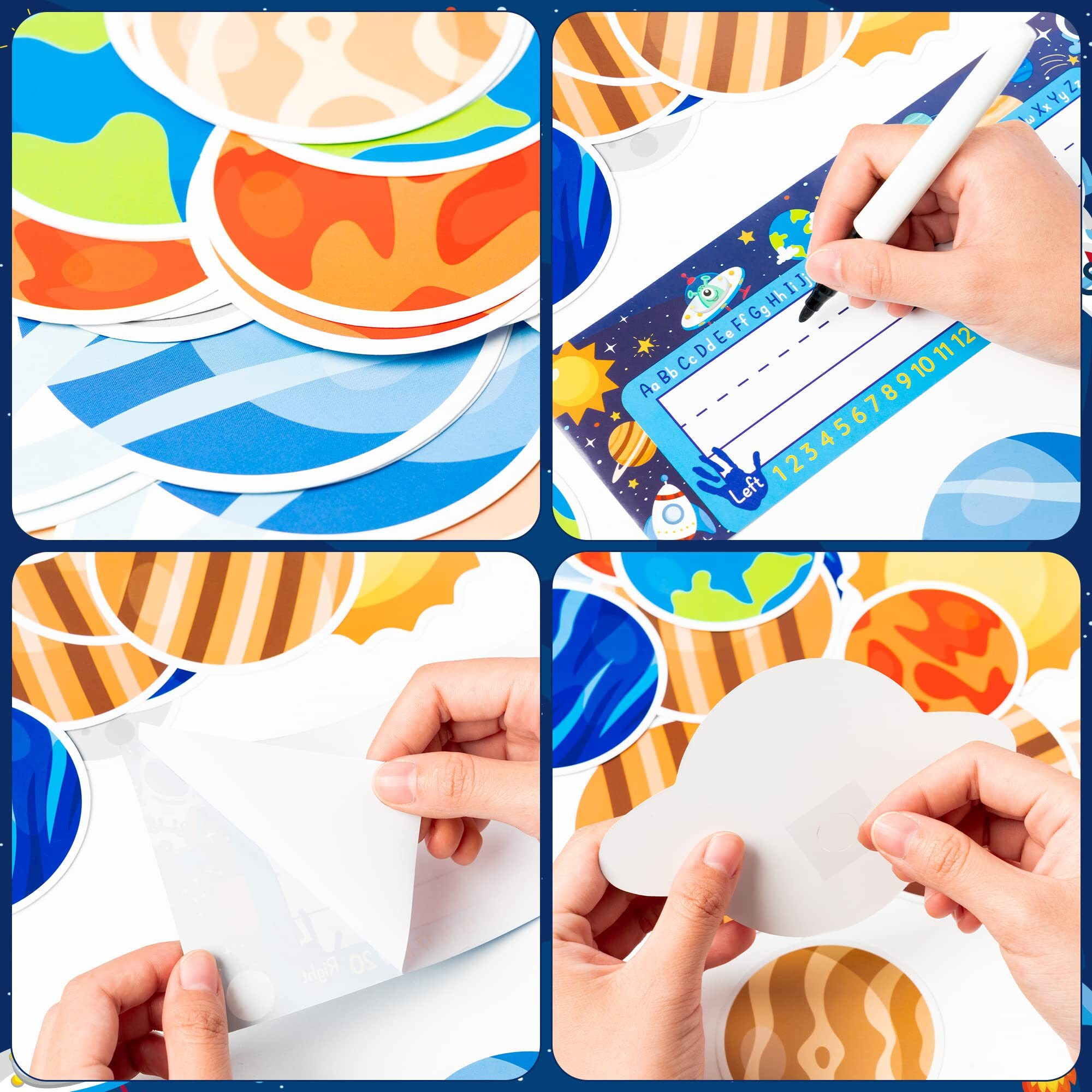 Beyumi 63Pcs Outer Space Nameplates Cutouts Solar System Student Desk Nameplates Classroom Accents Name Tags Labels Back To School Bulletin Board Decor For Teacher Elementary Preschool Kindergarten