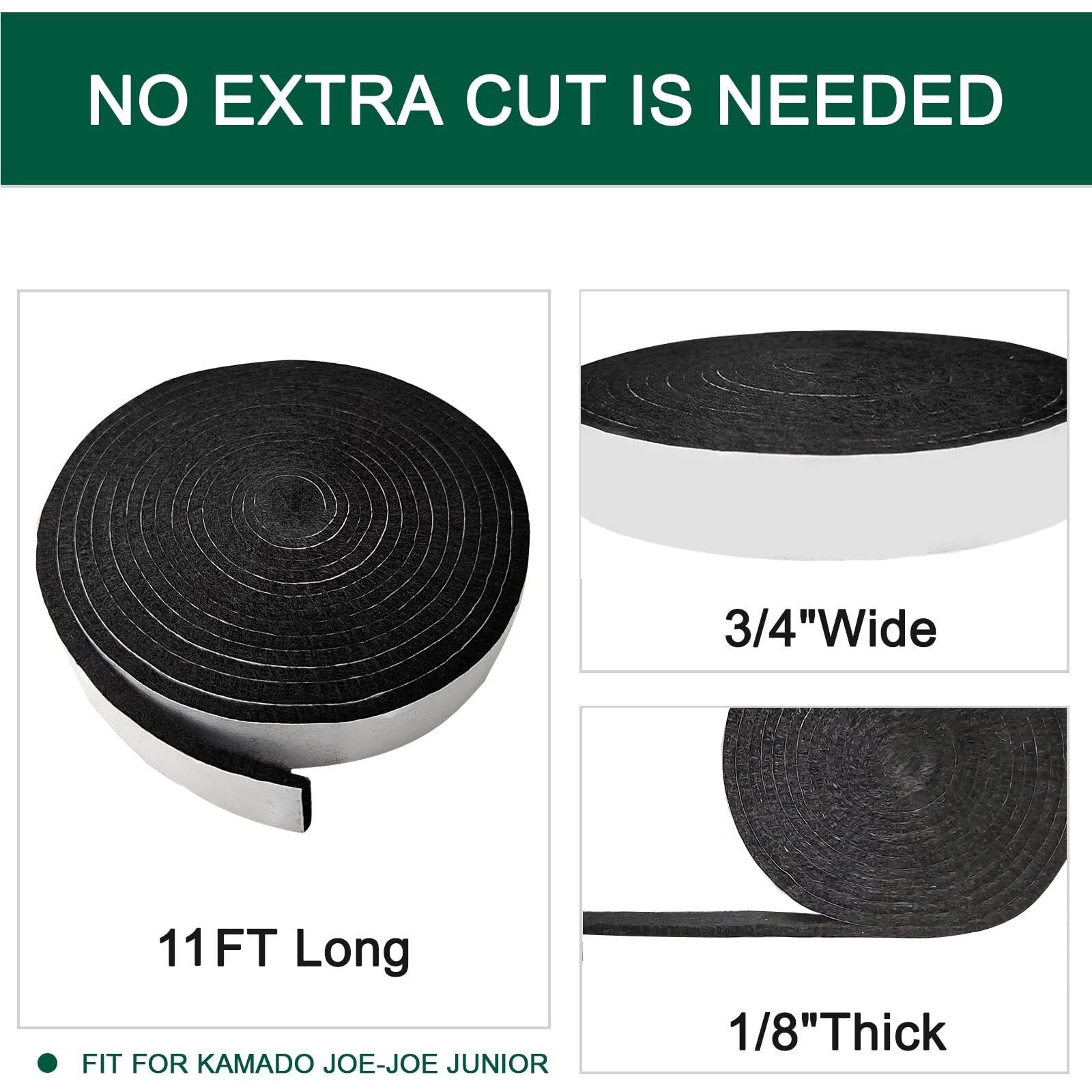 Quantfire High Temp Grill Gasket Replacement For Kamado Joe Junior Grill Accessories  Bbq Smoker Gasket  High Seal Material Self Stick Felt Black